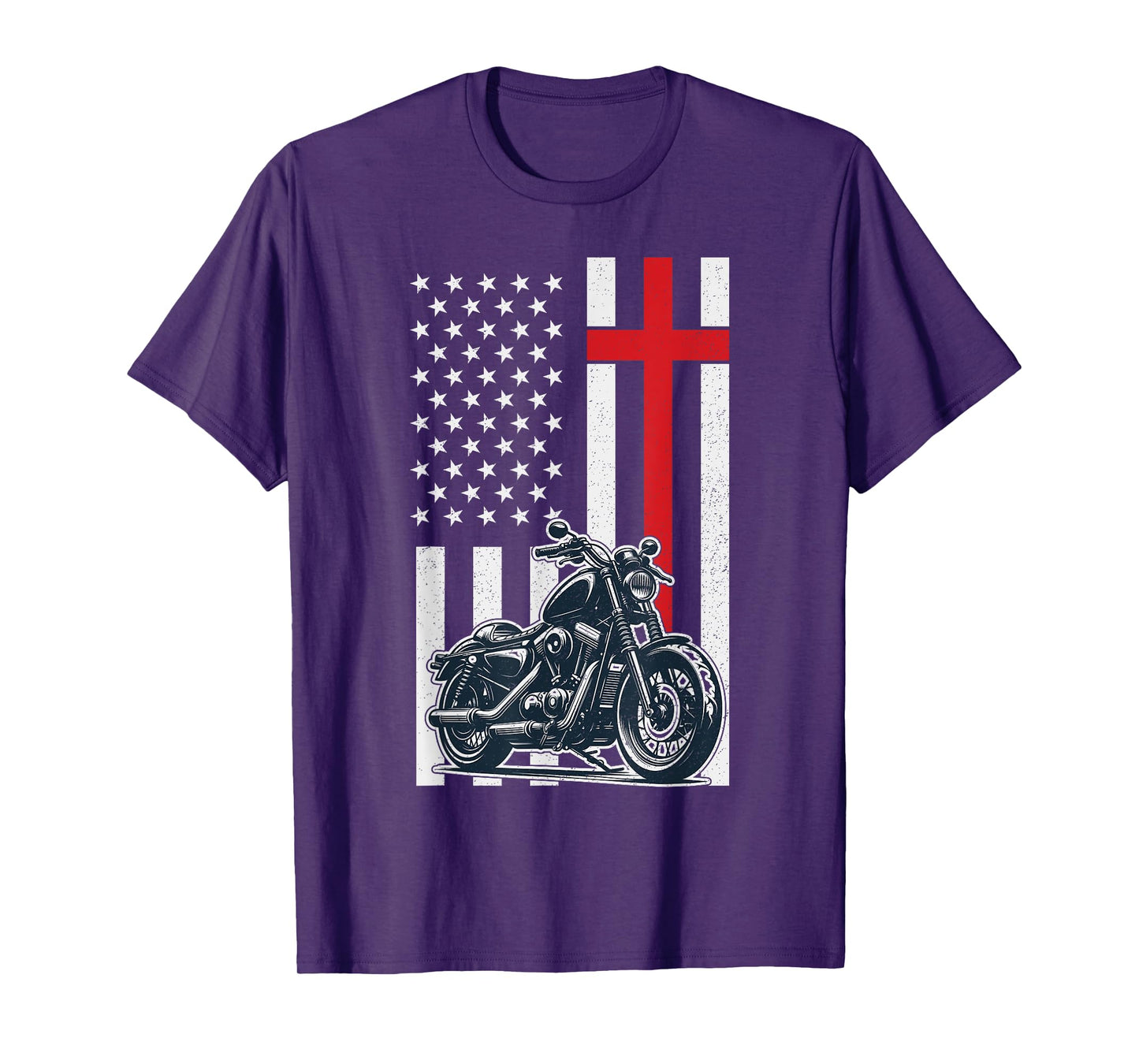 Christian Biker Motorcycle American Flag Cross T-Shirt