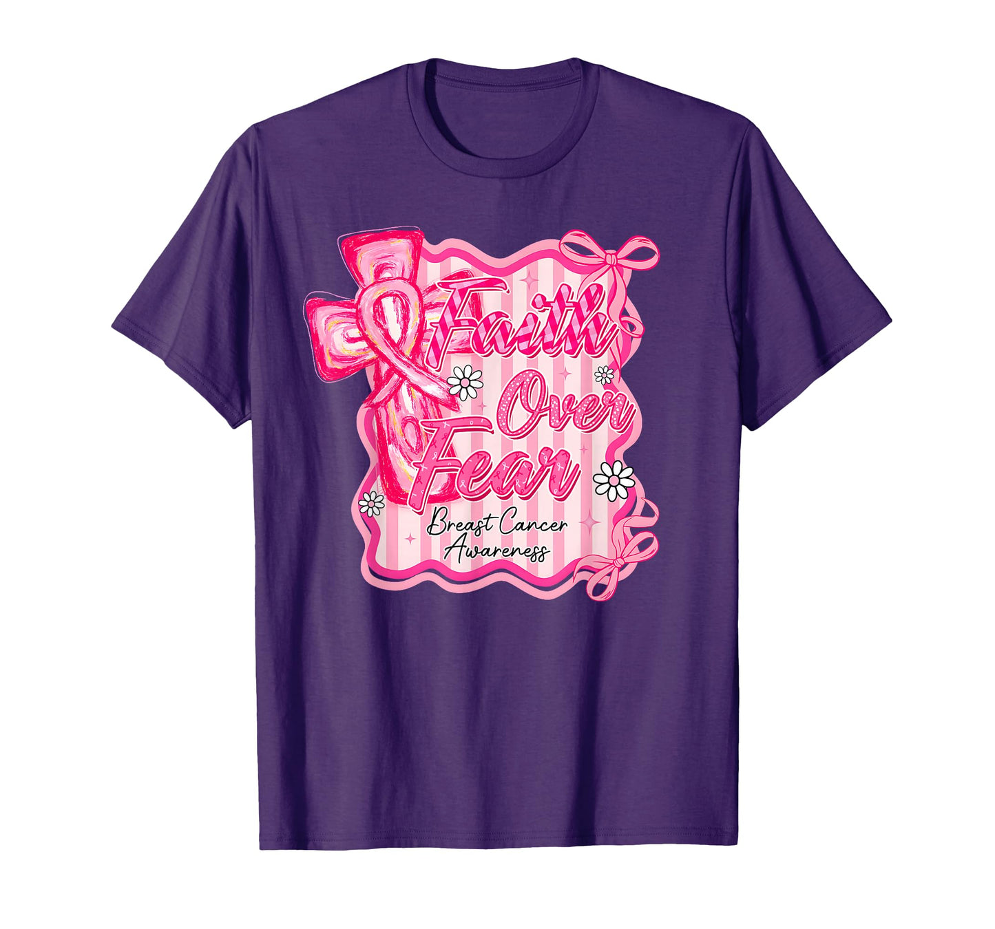 Preppy Breast Cancer Faith Over Fear Coquette Women Girls T-Shirt
