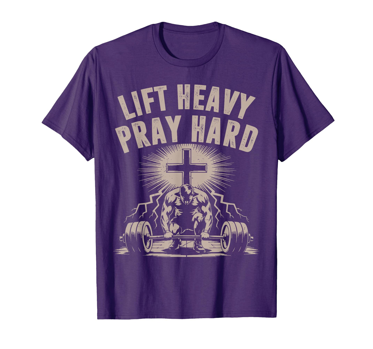 Men's Lift Heavy Pray Hard Christian Workout Jesus Gym Funny T-Shirt
