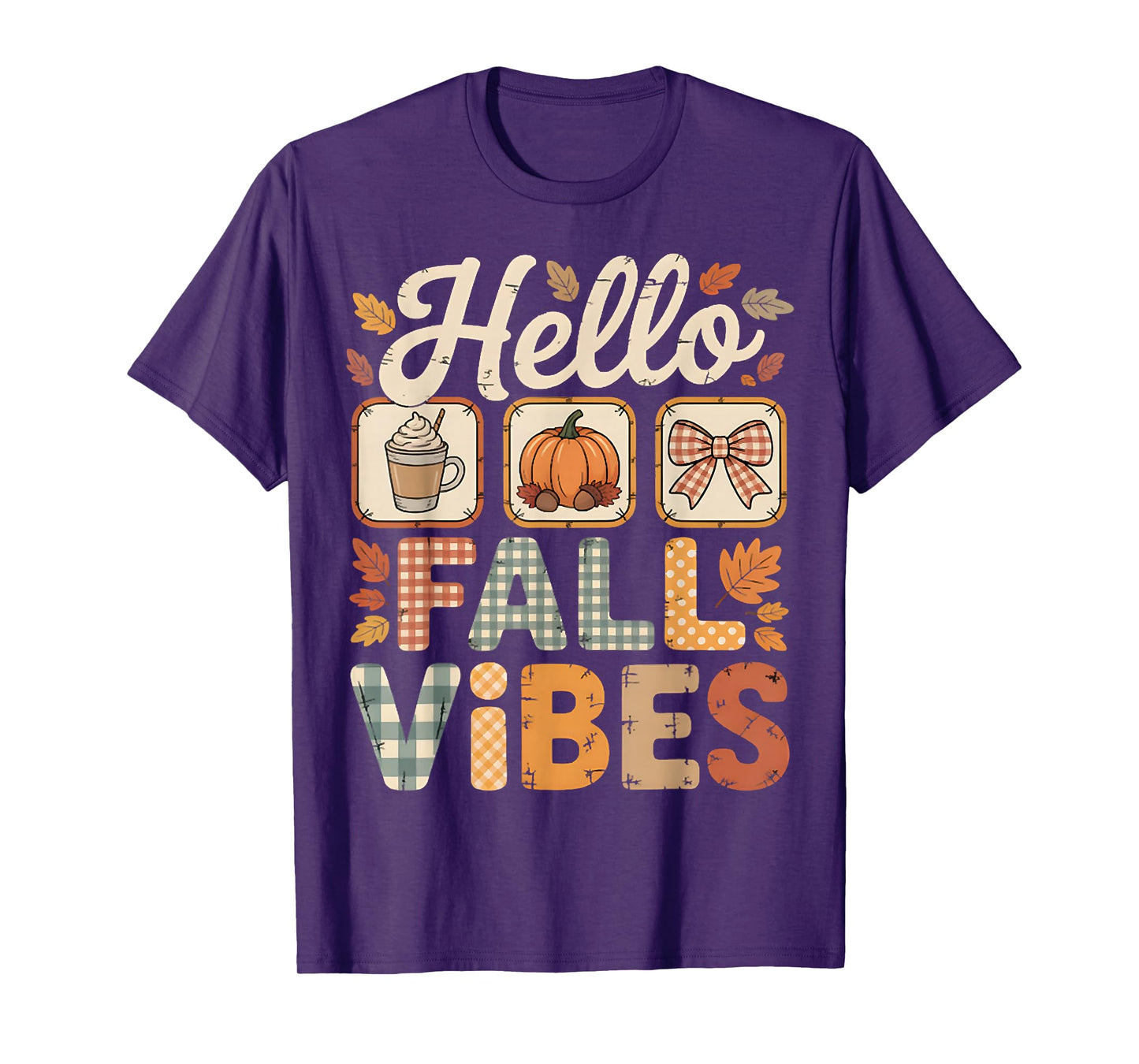 Hello Fall Vibes Autumn Pattern, Autumn Vibes Thanksgiving T-Shirt