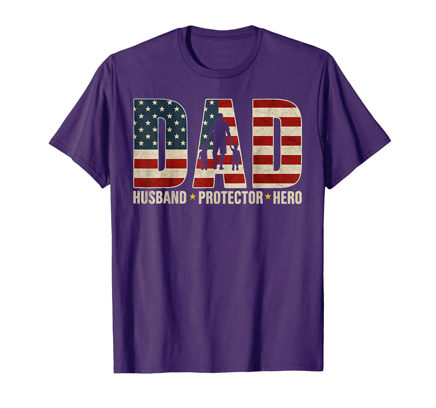 Husband Daddy Protector Hero Fathers Day American Flag Mens T-Shirt