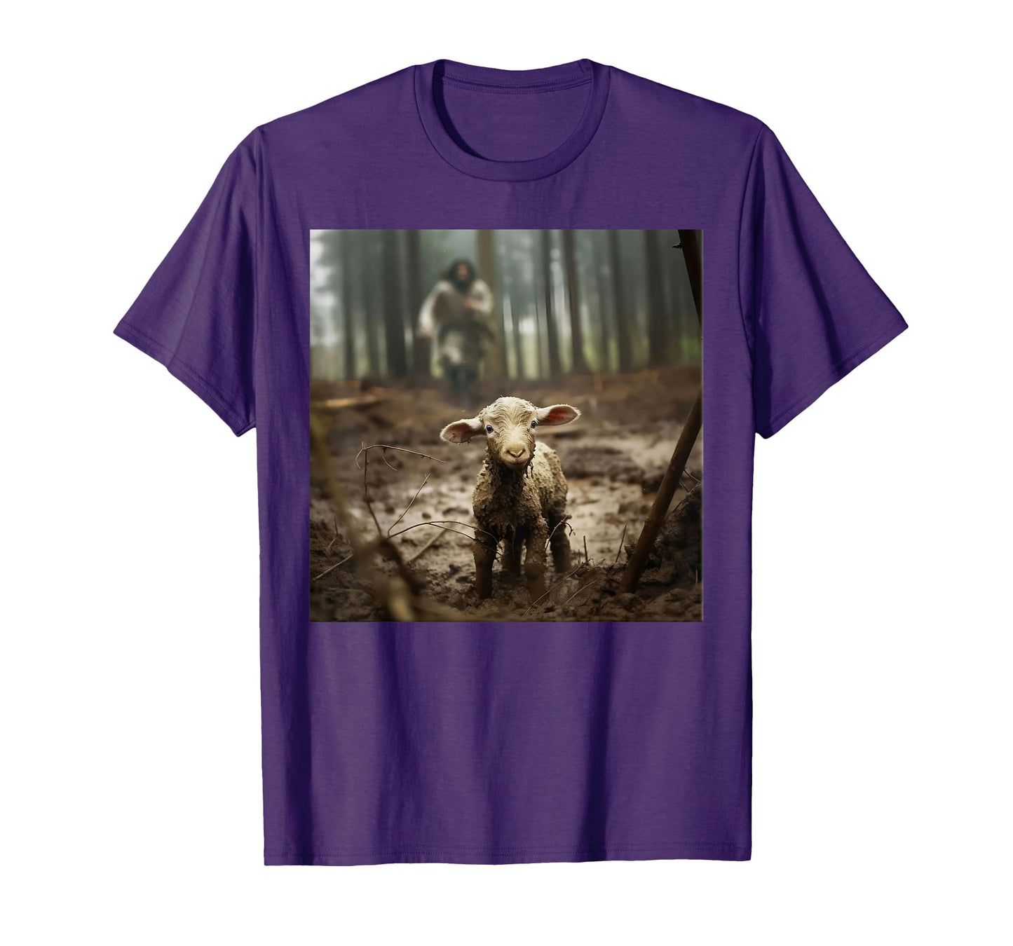 Jesus With The Sheep - Jesus Running After Lamb Art Religion T-Shirt