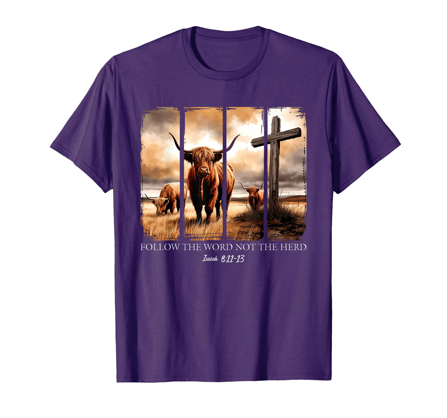 Follow The Word Not The Herd Christian Western Highland Cow T-Shirt