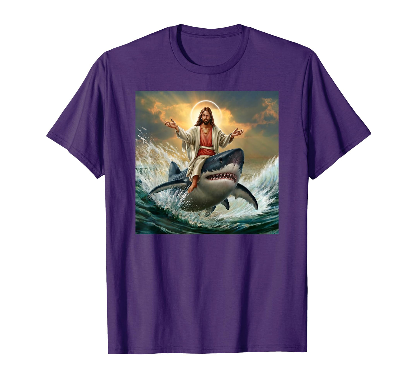 Christian Jesus Riding Shark Funny Shark Jesus Lover T-Shirt