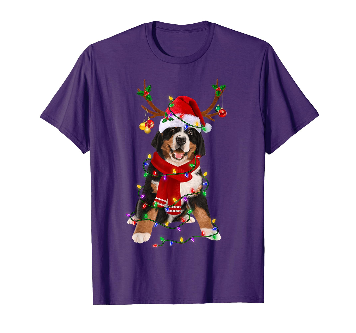 Bernese Mountain Christmas Lights Matching Family Dog Lover Men Women Kids T-Shirt