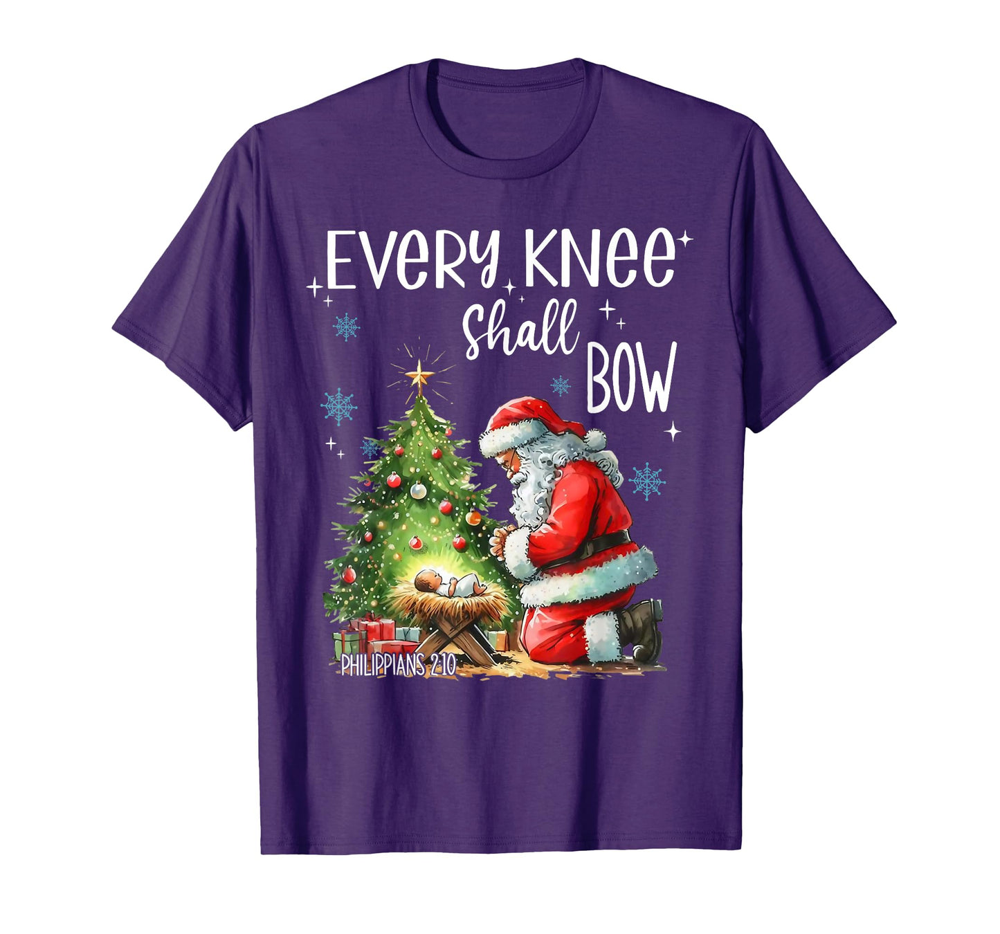 Every Knee Shall Bow Santa Claus Jesus Christian Christmas T-Shirt