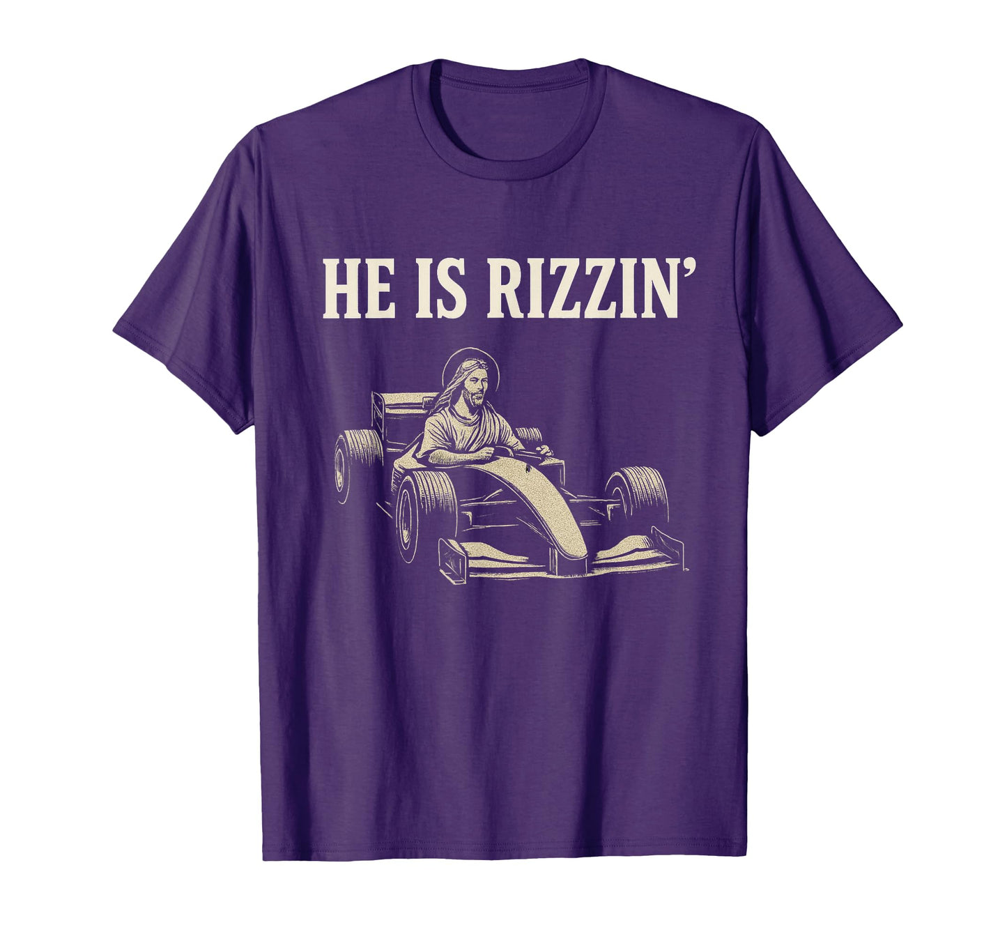 He Is Rizzin Funny Jesus Race Car Meme Easter Racing Rizzler T-Shirt