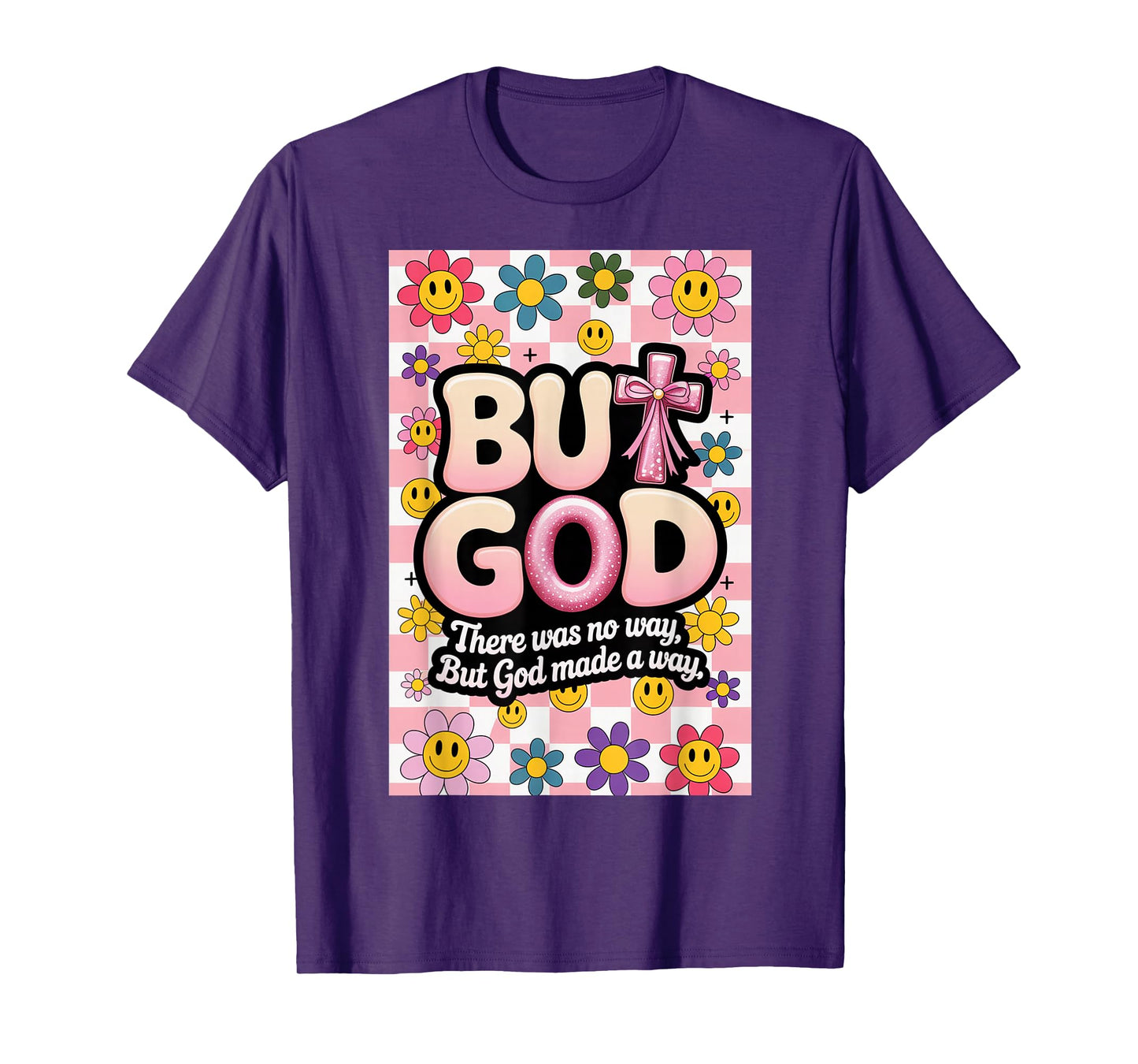 But God Pink Christian Floral Bow Teen Girls Scripture T-Shirt