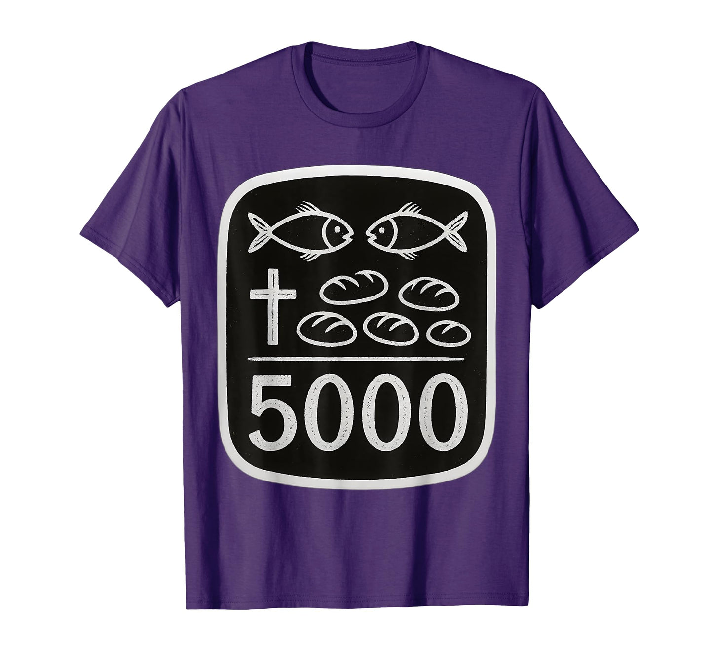 2 Fish 5 Breads Jesus Feeds 5000 Cross Christian Bible Verse T-Shirt