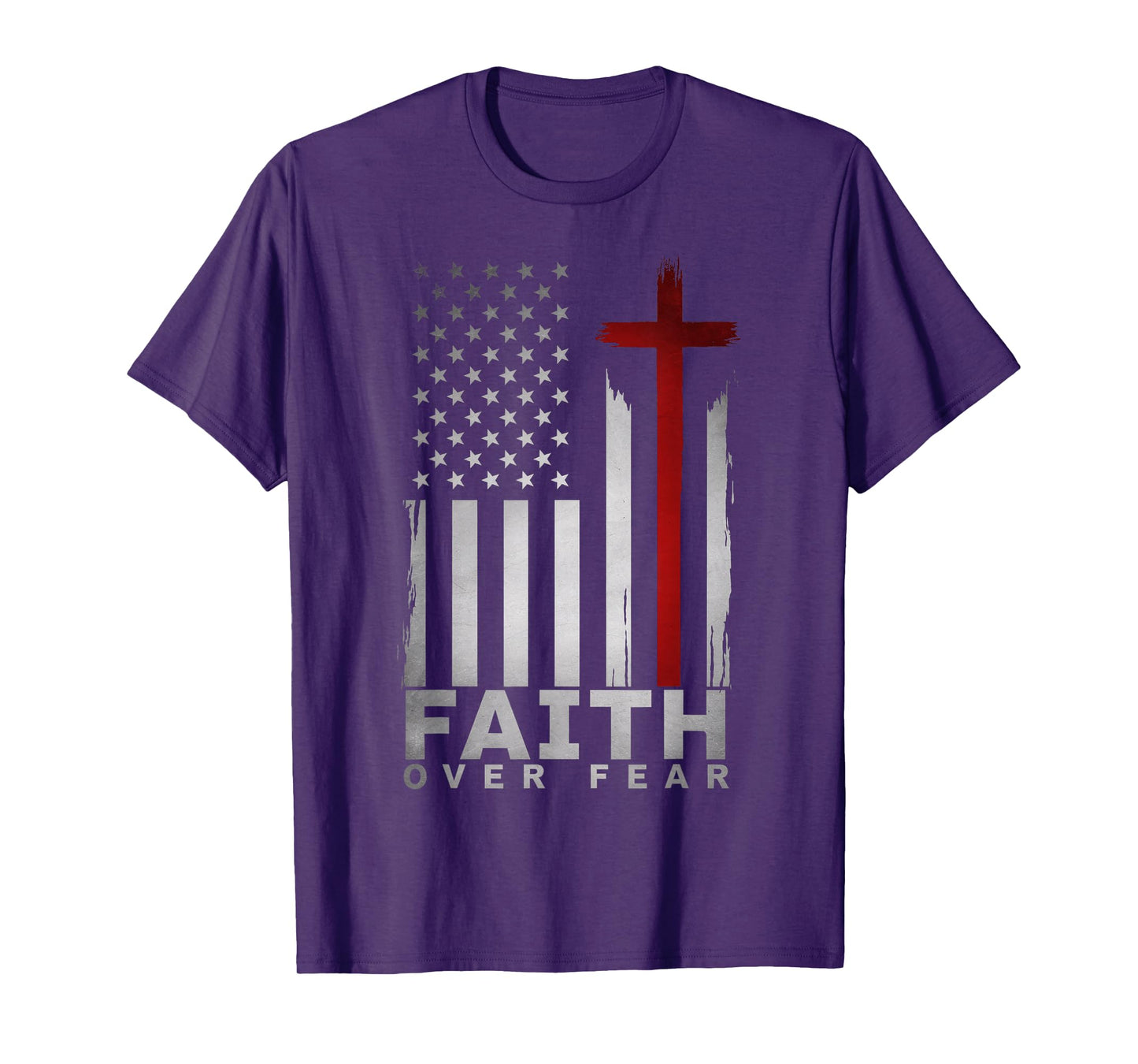 Patriotic Christian American USA Flag Cross Faith Over Fear T-Shirt