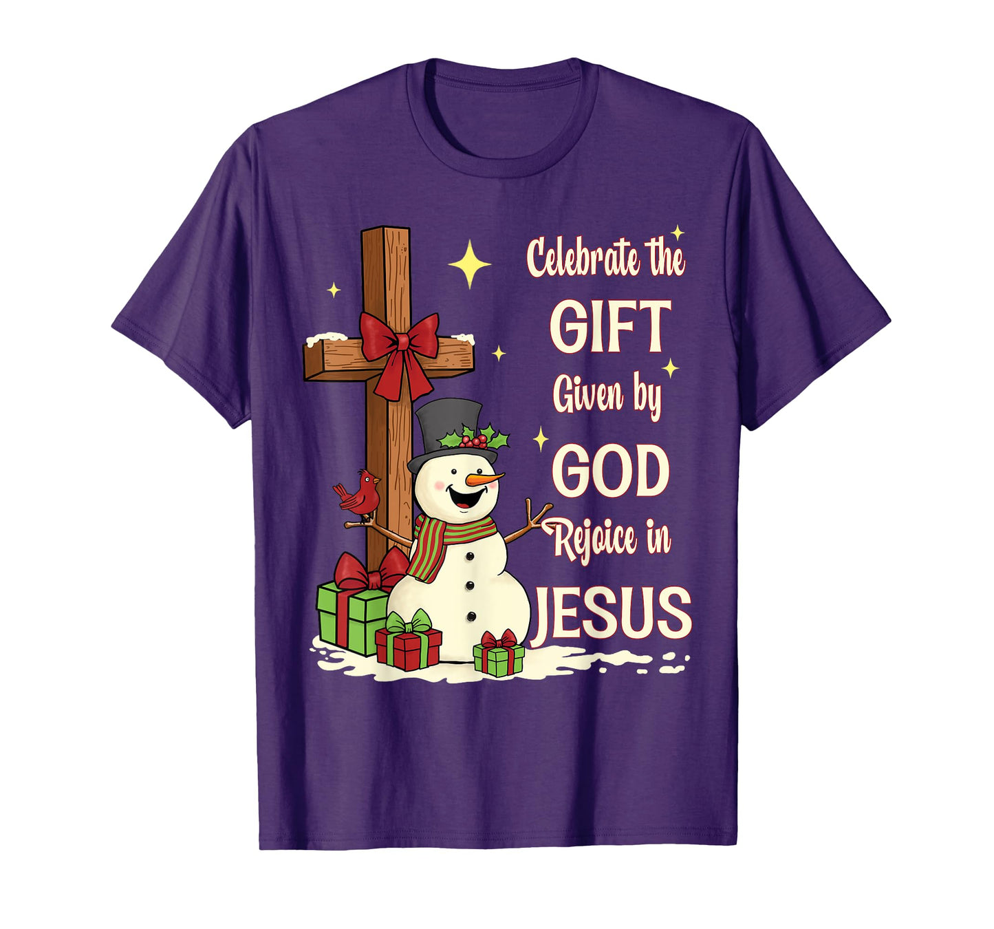 Celebrate Jesus Birth Christmas Snowman Christian Cross T-Shirt