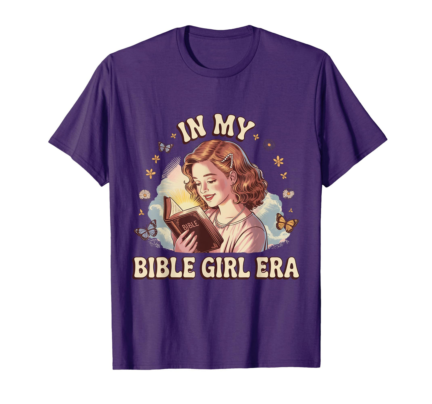 Bible Girl Era Retro Faith Butterfly Floral Aesthetic T-Shirt