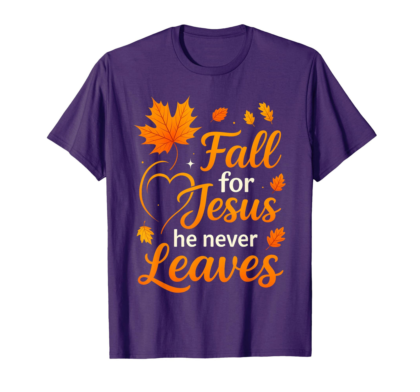 Christian Fall for Jesus He Never Leaves Faith Cross Pumpkin T-Shirt