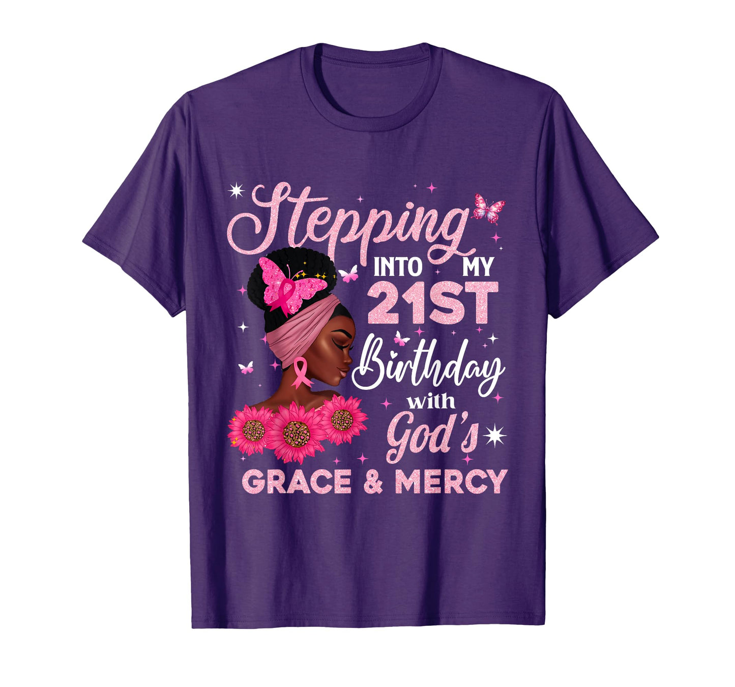 Retro 21st Bday Woman Breast Cancer Butterfly 21 Years Old T-Shirt