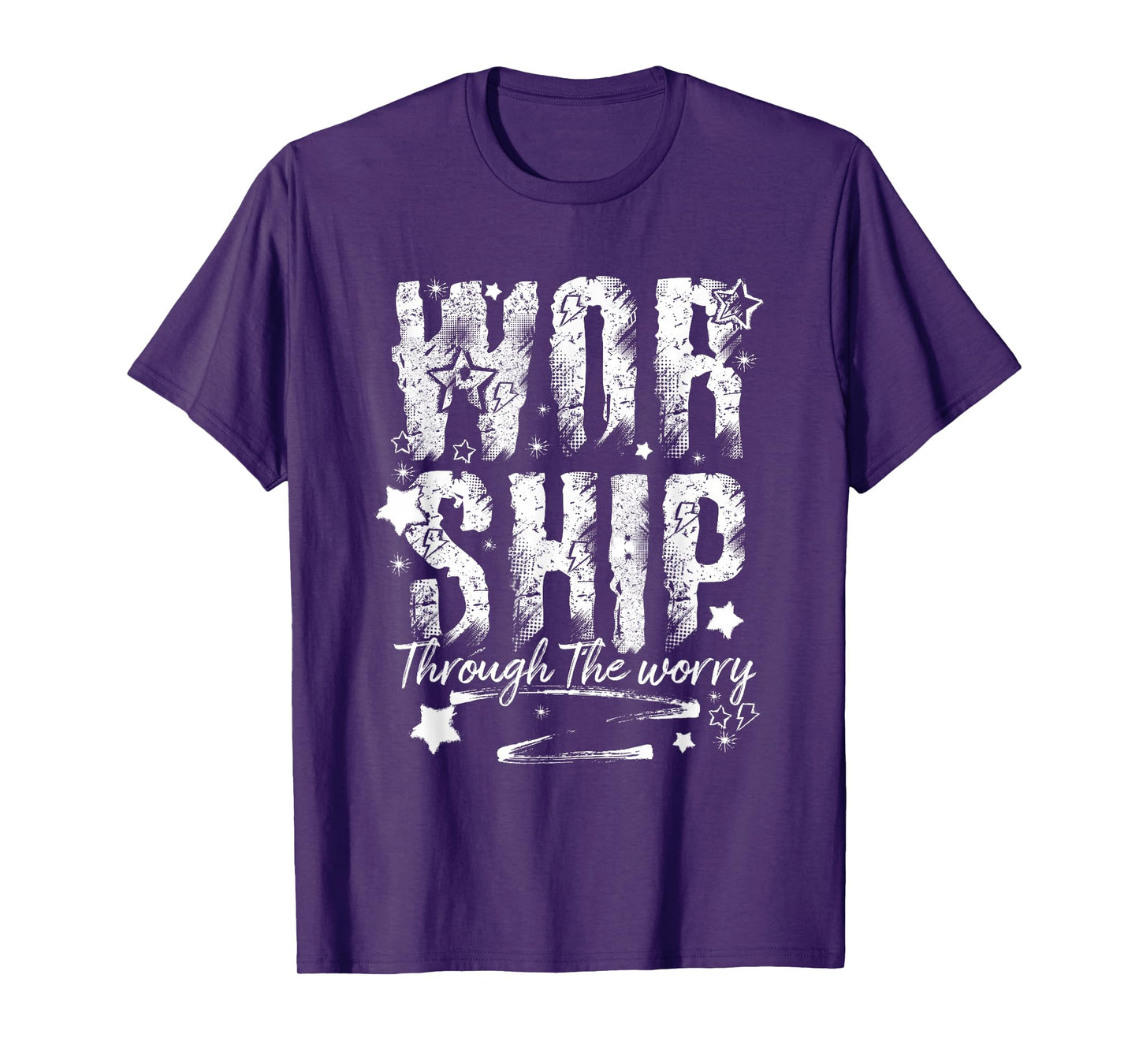 Worship Through The Worry Christian Faith Retro Bible Verse T-Shirt