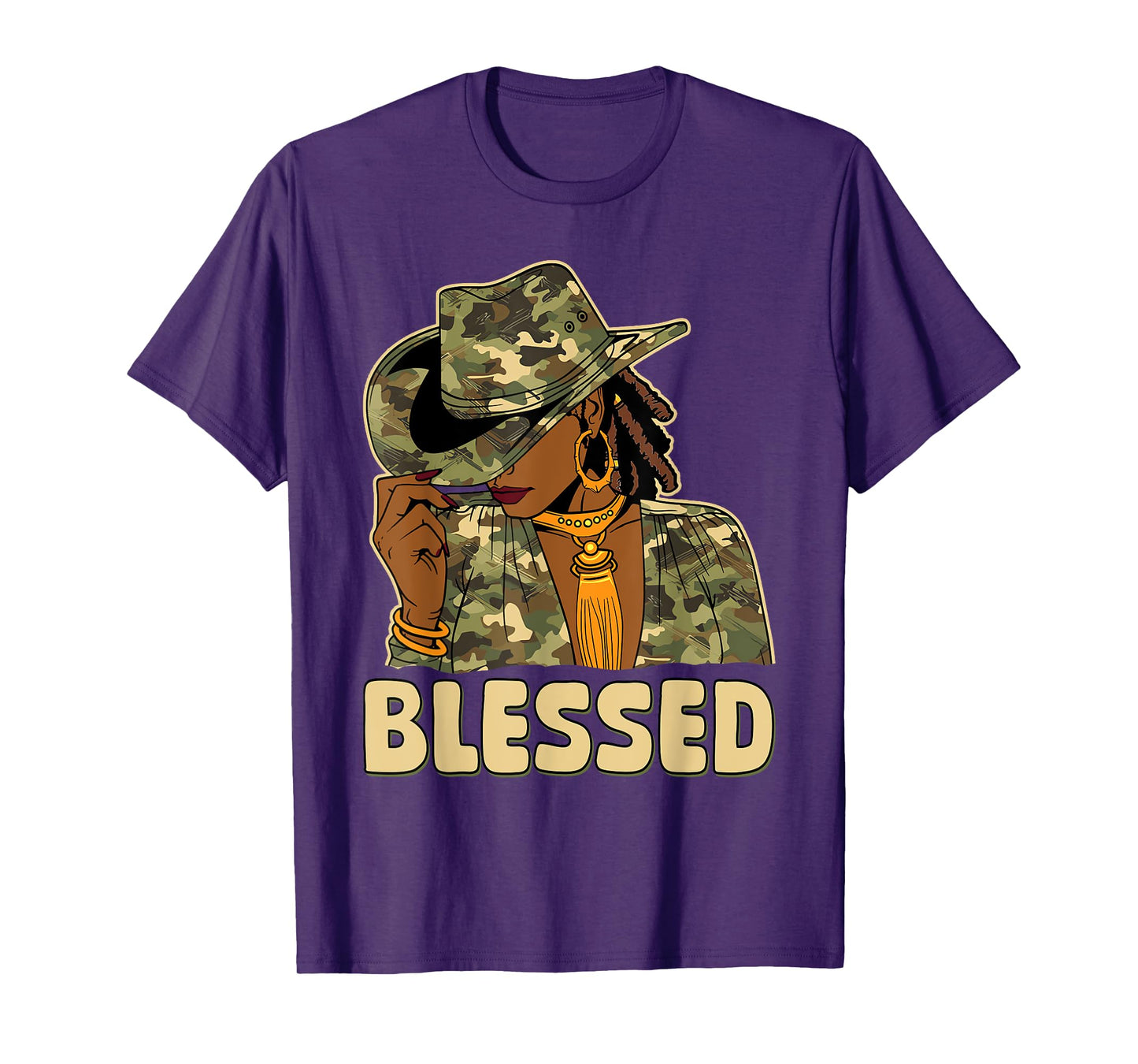 Blessed Black Cowgirl Western African Camo Christian Woman T-Shirt