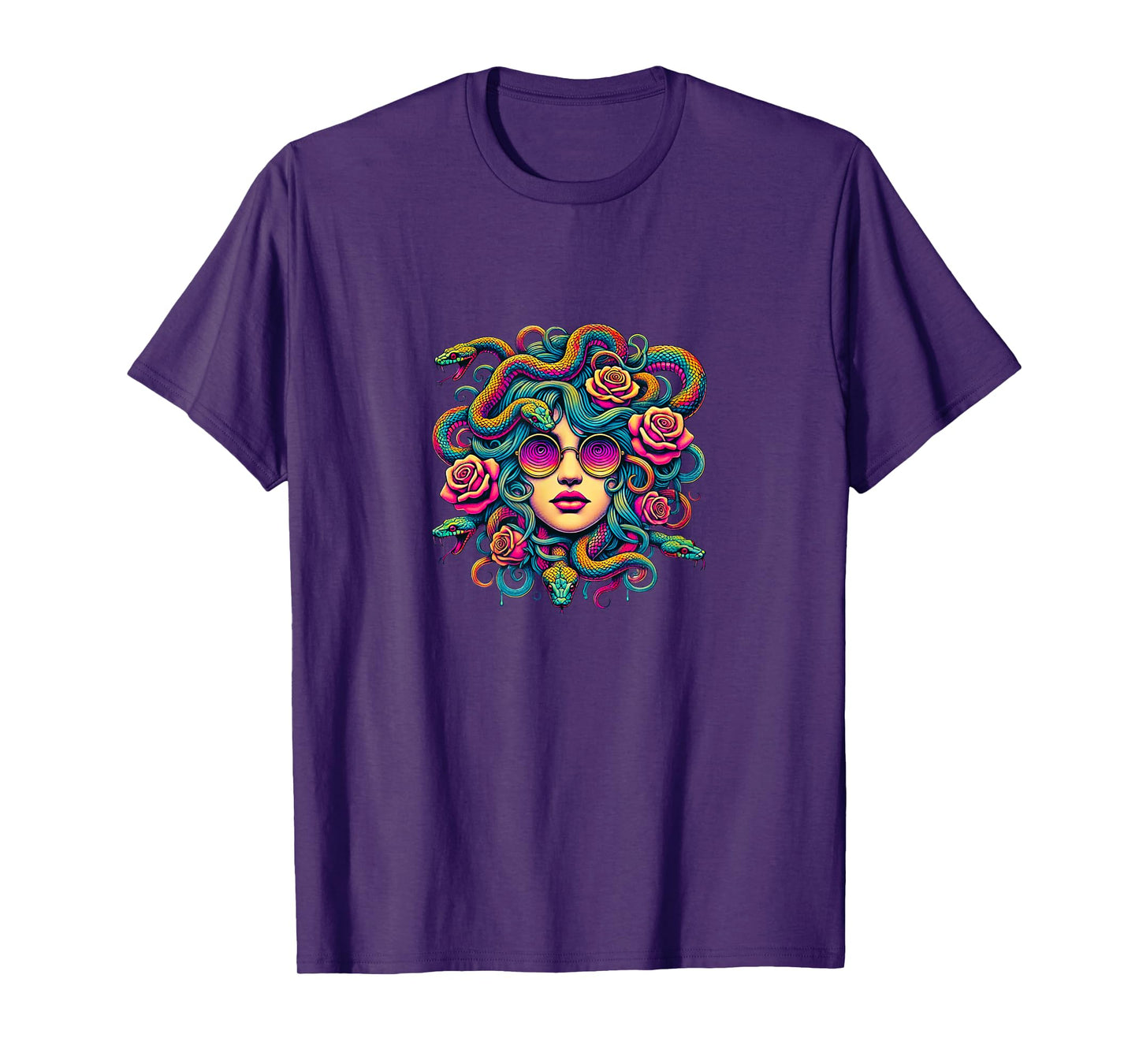 Greek Mythology Medusa Snakes Roses Retro Groovy T-Shirt