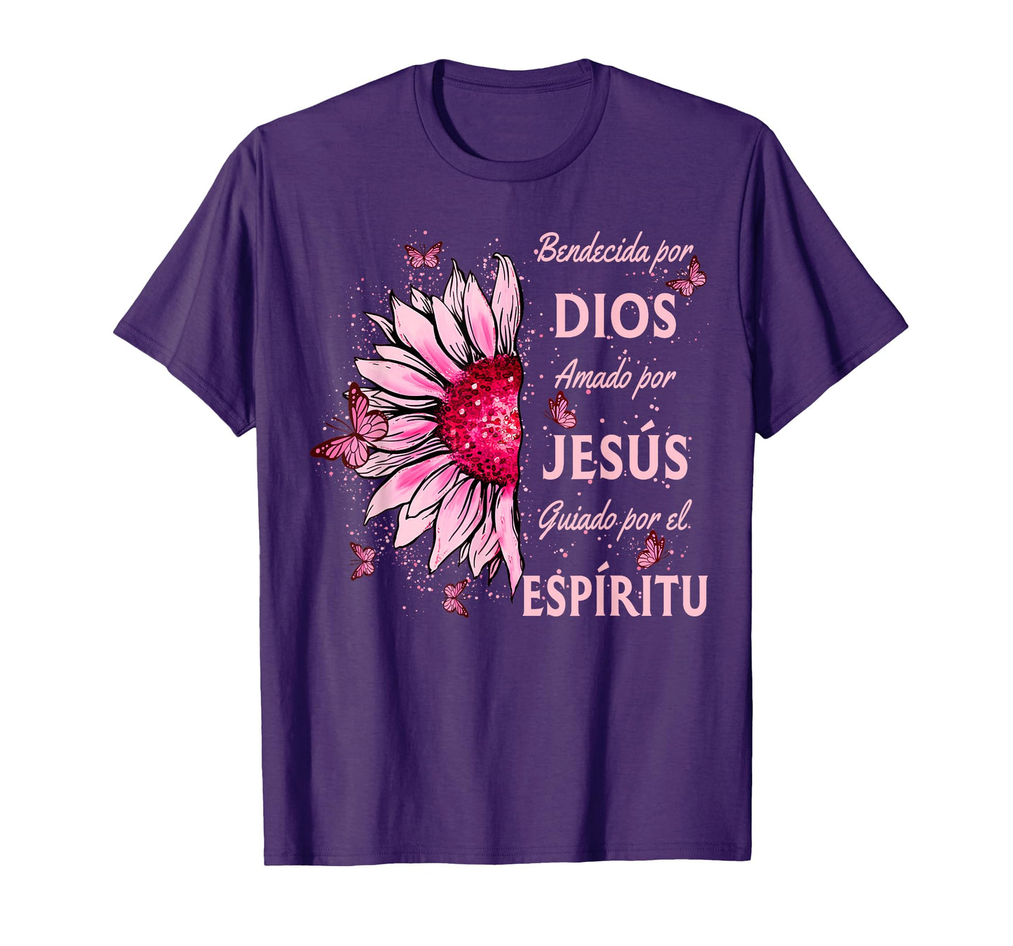 Blessed By God Loved By Jesus Pink Sunflower Spanish T-Shirt