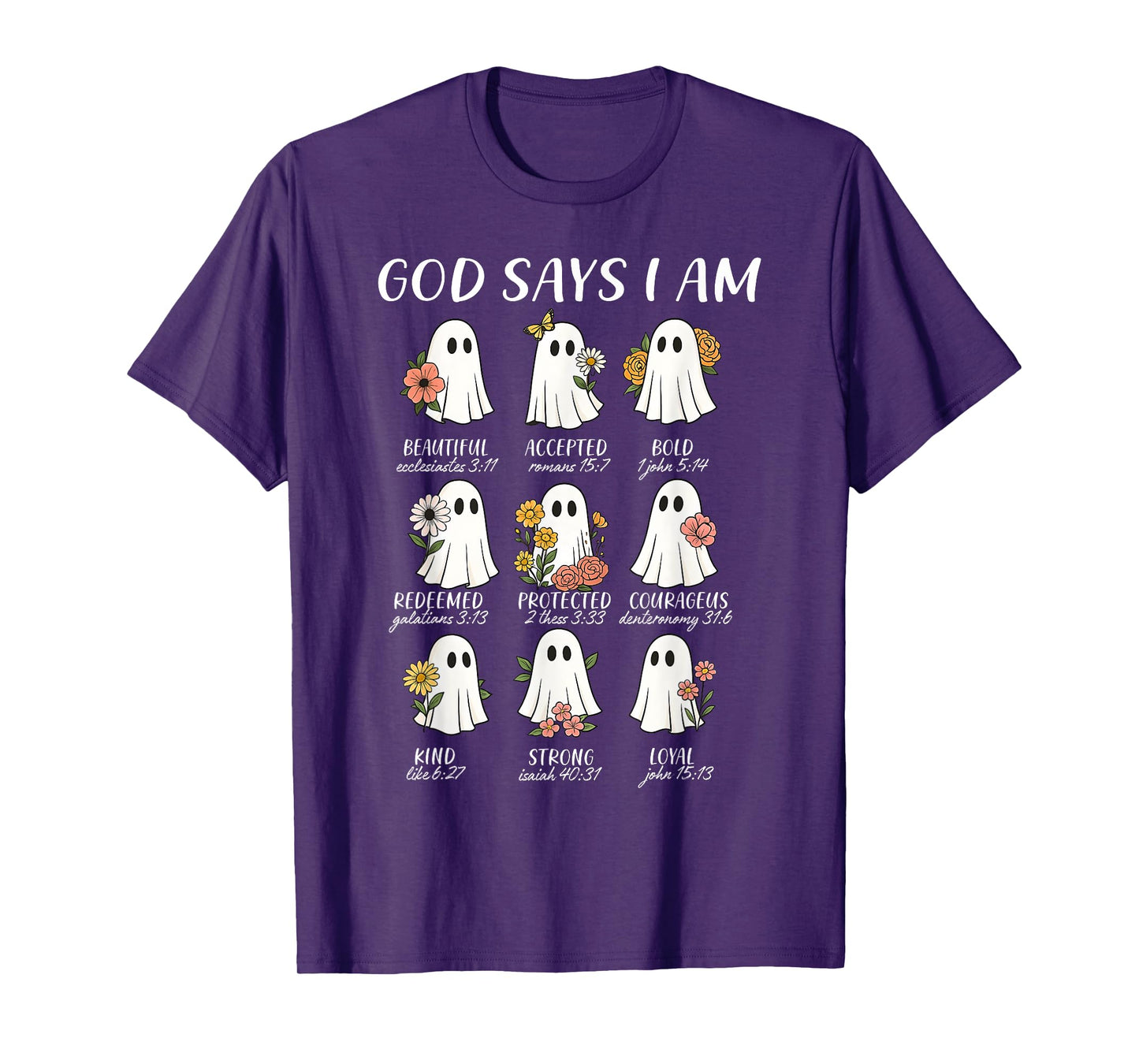 God Says I Am Cute Ghost Floral Groovy Halloween Christian T-Shirt