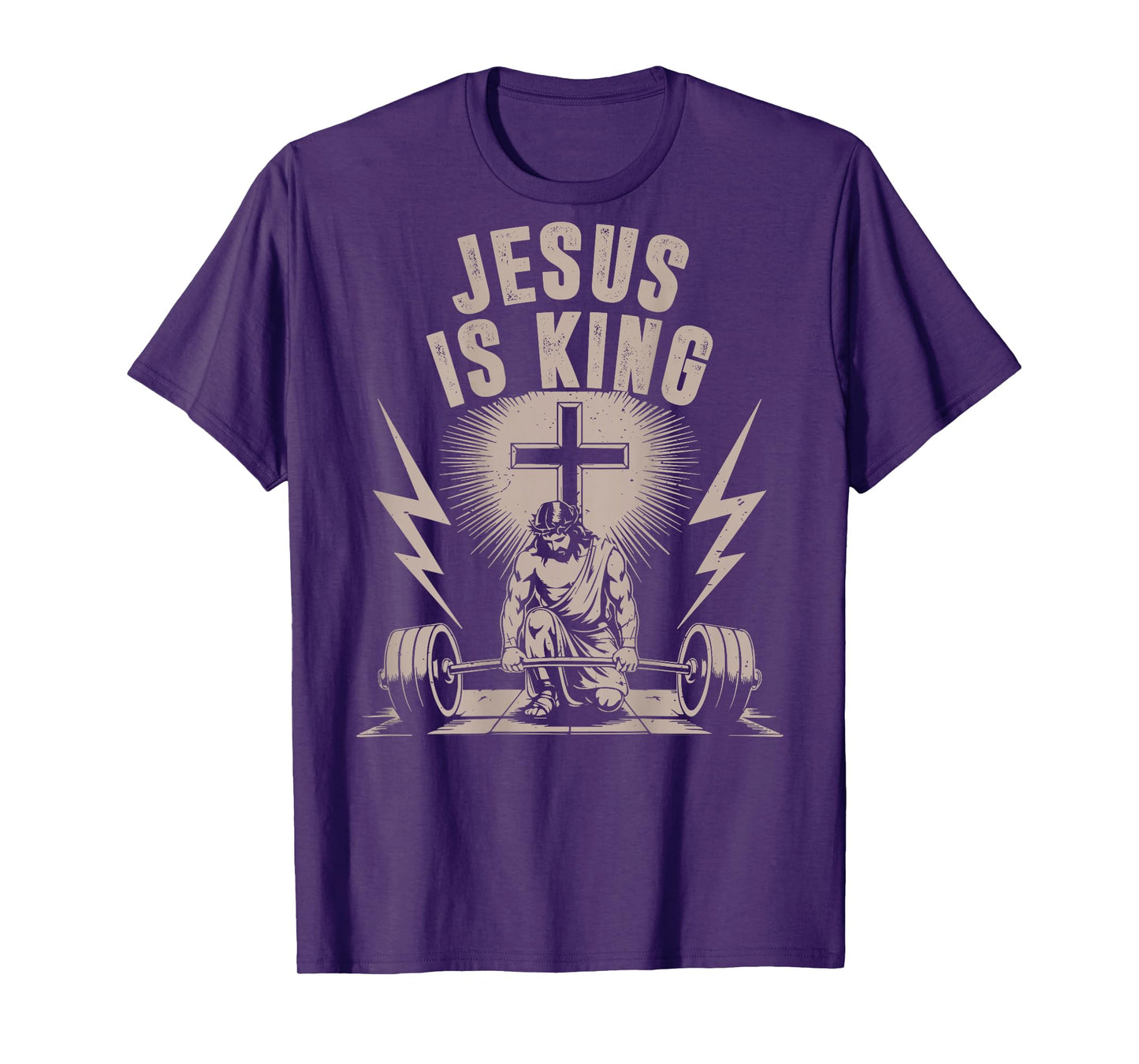 Jesus is King Barbell Cross Funny Christian Workout Gym Men T-Shirt