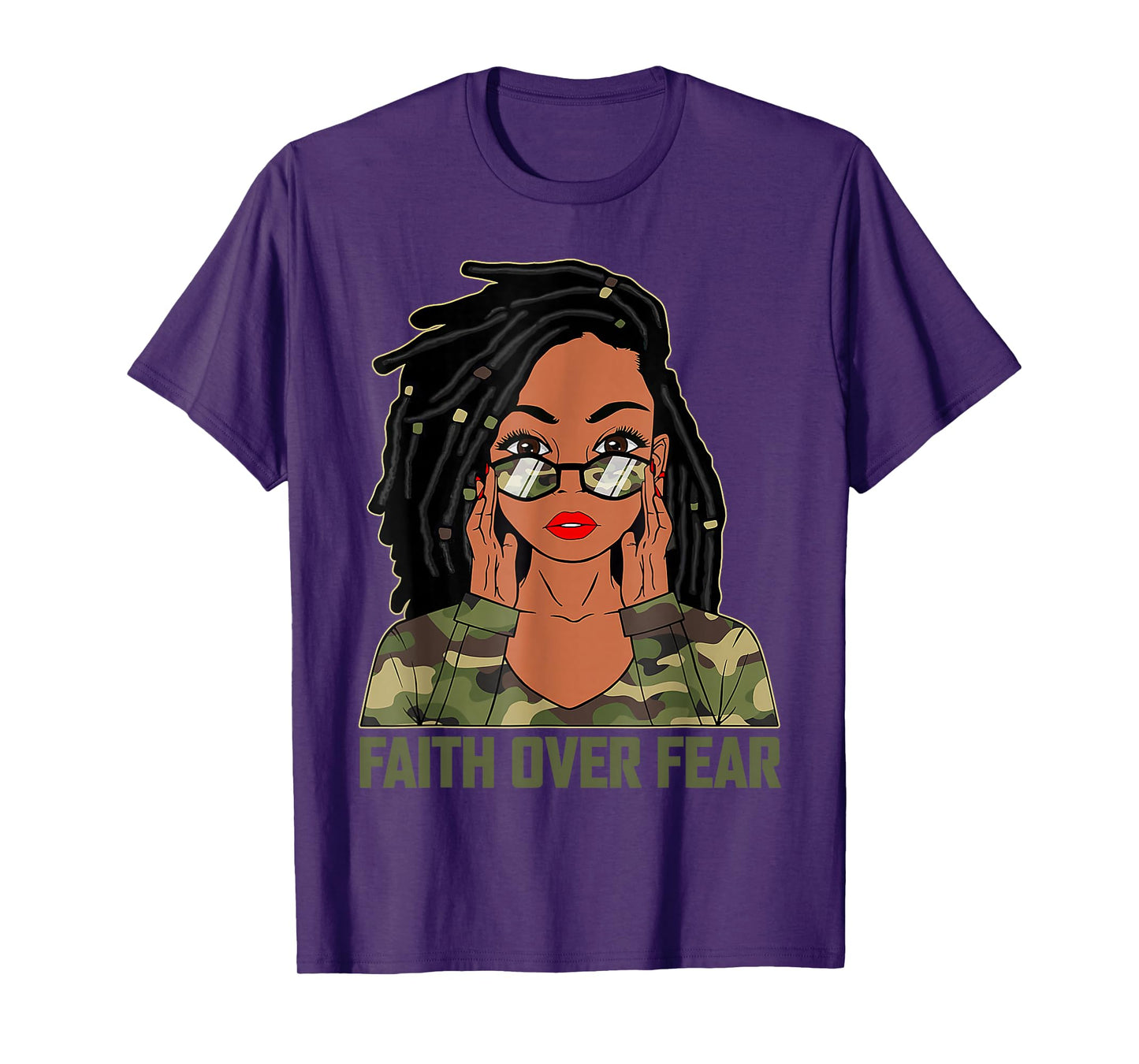 Faith Over Fear Christian Camo African American Afro Women T-Shirt