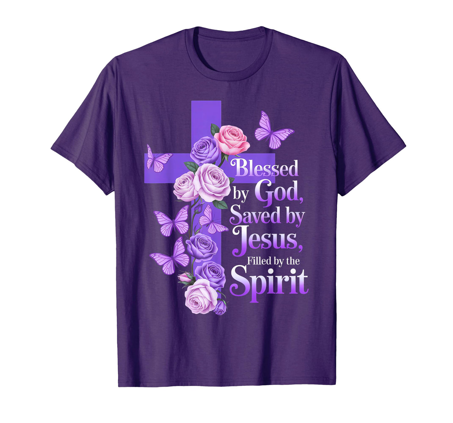 Blessed by God Saved by Jesus Butterfly Cross Christian T-Shirt