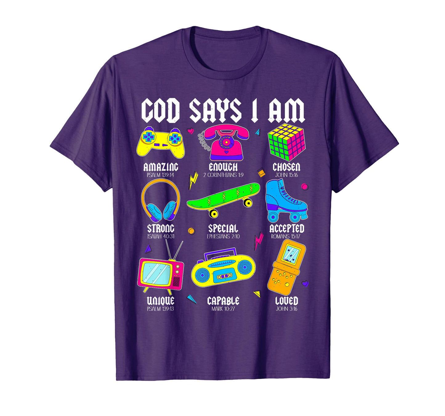 God Says I Am Christian Men Women Kids Retro 80's 90's Party T-Shirt
