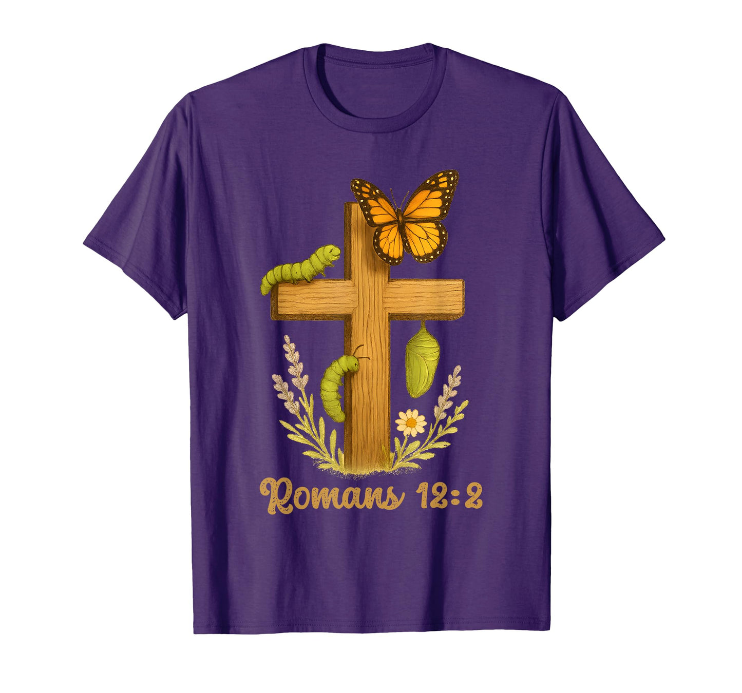 Christian Butterfly Cross Romans 12 2 Bible Verse Entomology T-Shirt
