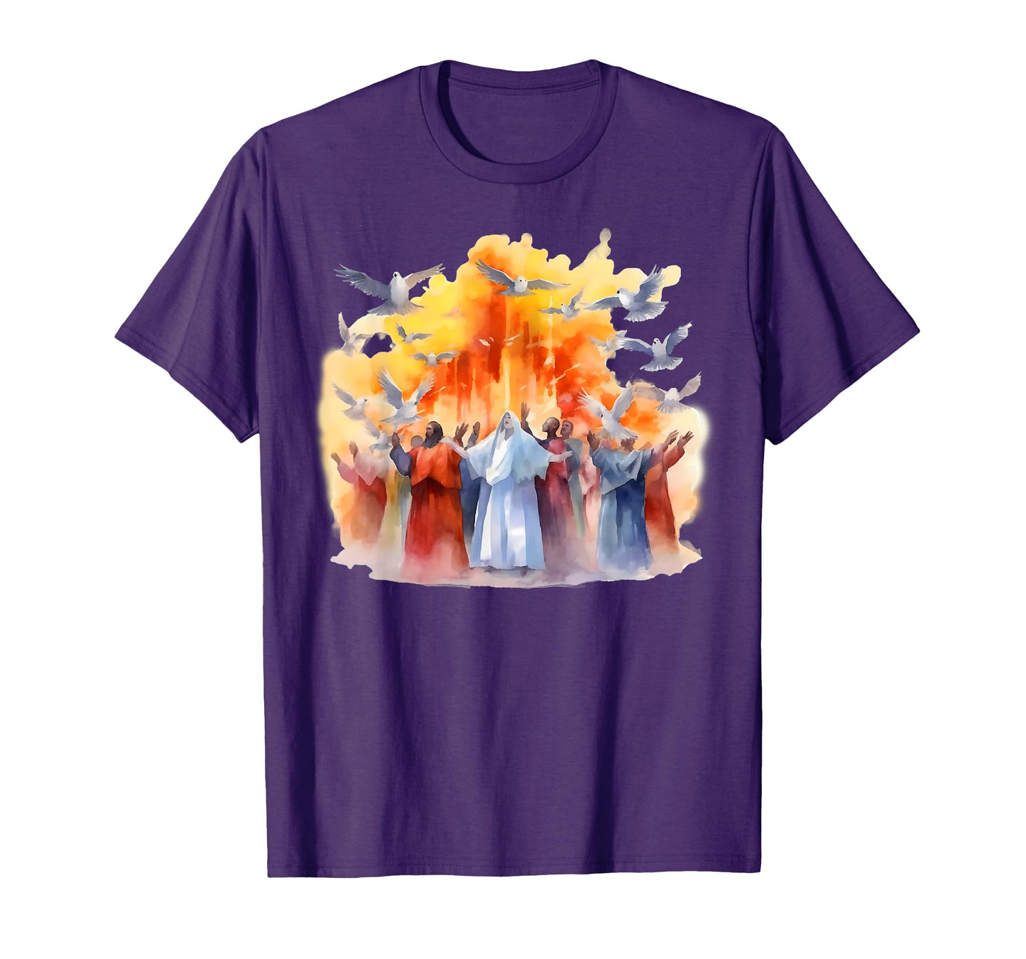 Pentecost Doves Tongues Fire Flame Holy Spirit Catholic T-Shirt