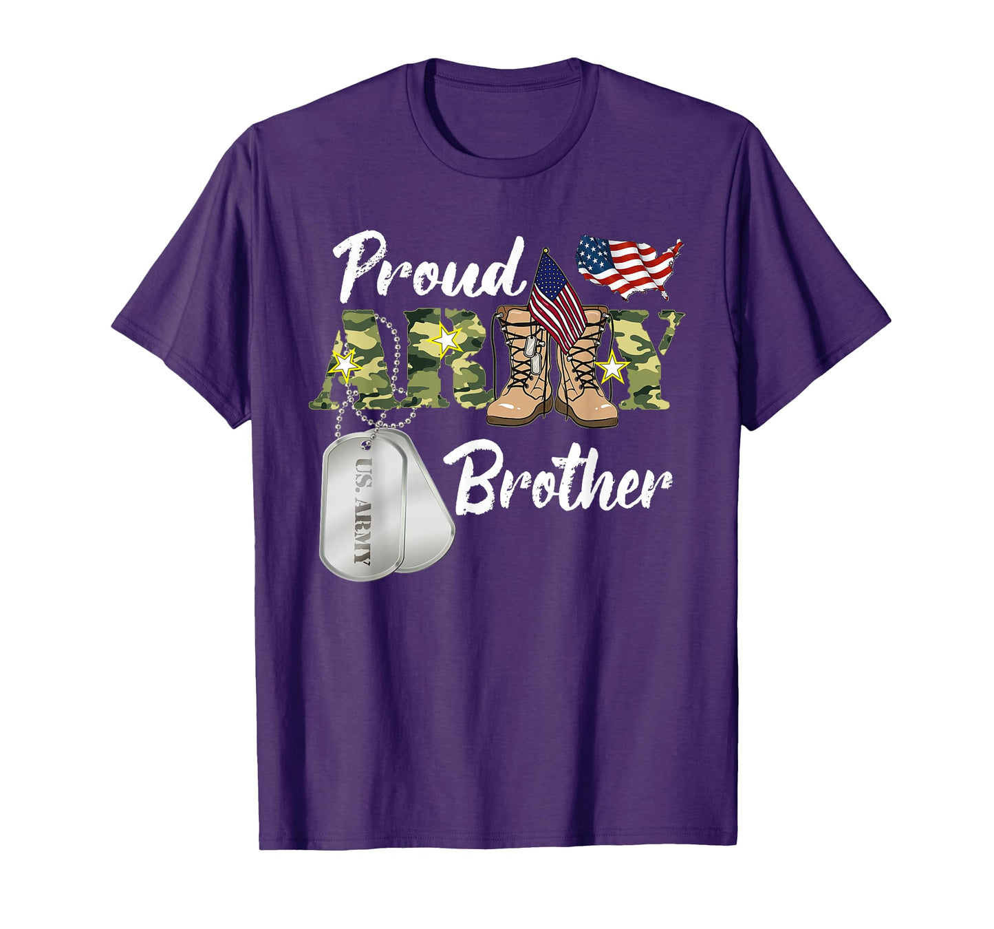 Proud Army Brother Military Brother with Dog Tag US Flag T-Shirt