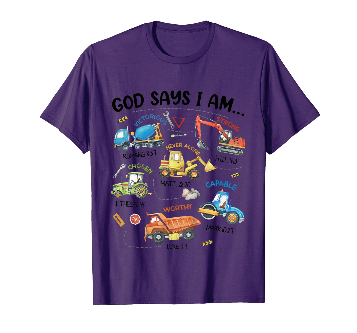 Kids God Says I Am Construction Bible Verse Truck Toddler Boys T-Shirt
