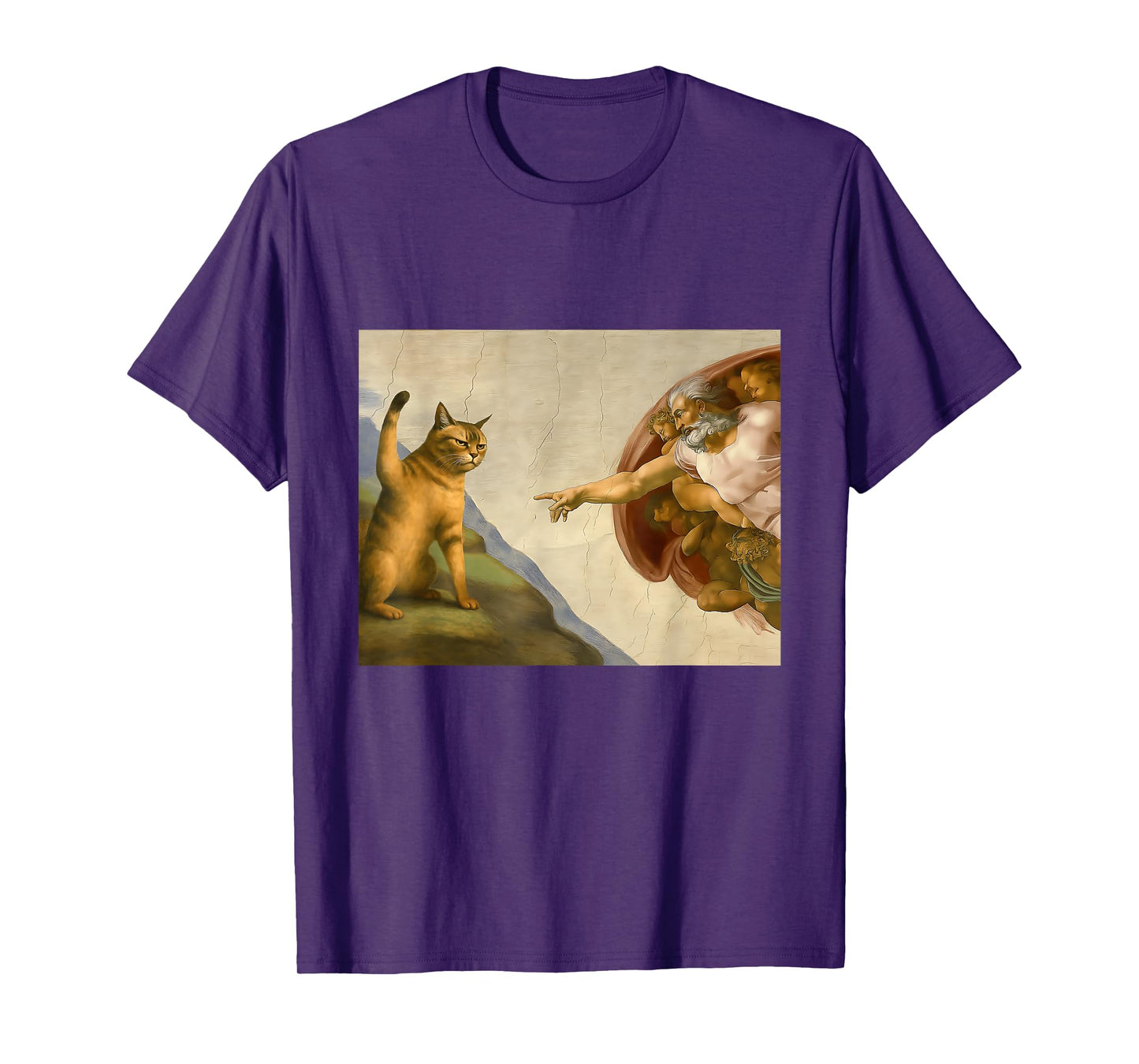 Funny Cat God Creation Of Adam-Michelangelo Jesus Art Meme T-Shirt for Men Women