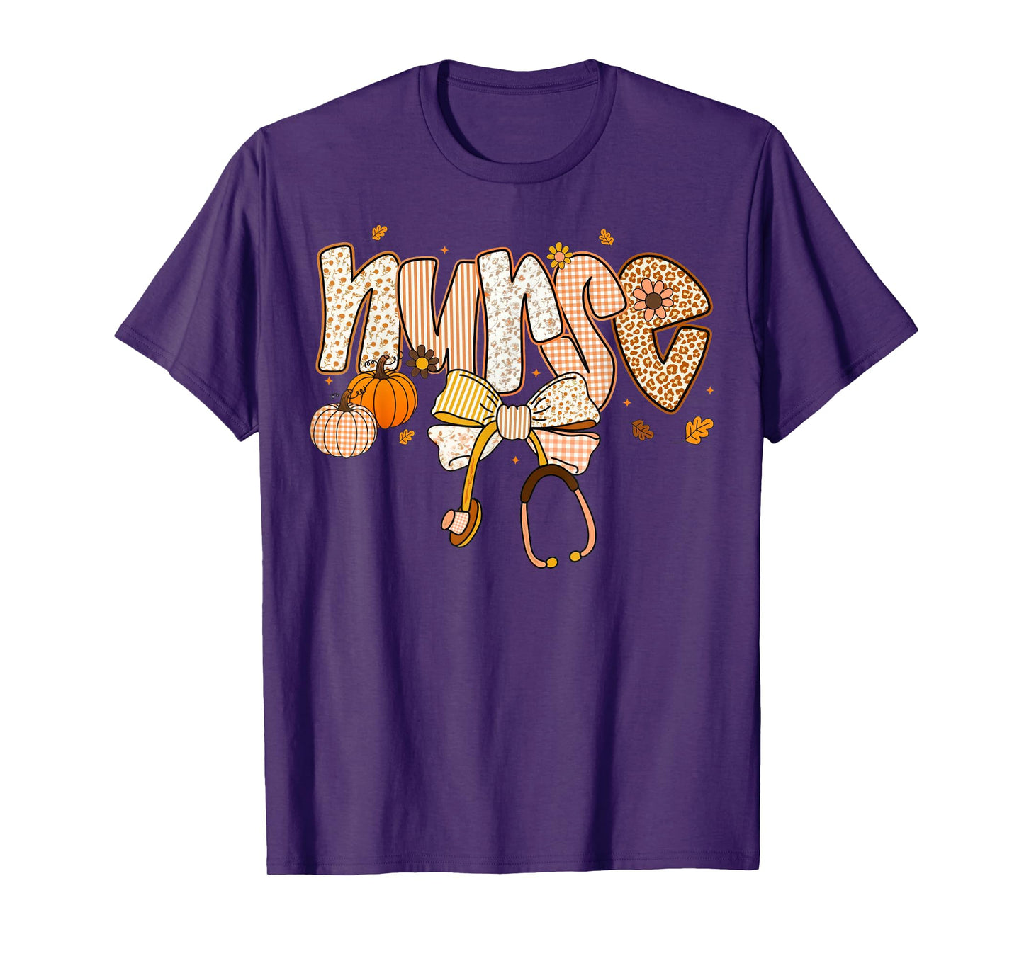 Thankful Nurse Fall Thanksgiving Stethoscope Coquette Bow T-Shirt