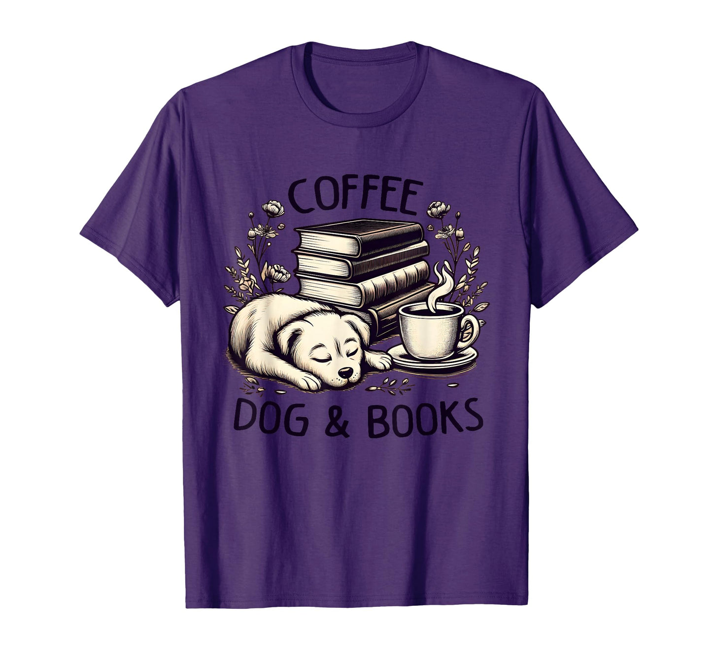 Funny Cute Coffee Dog Books Lover Gift Idea Women Men Kids T-Shirt