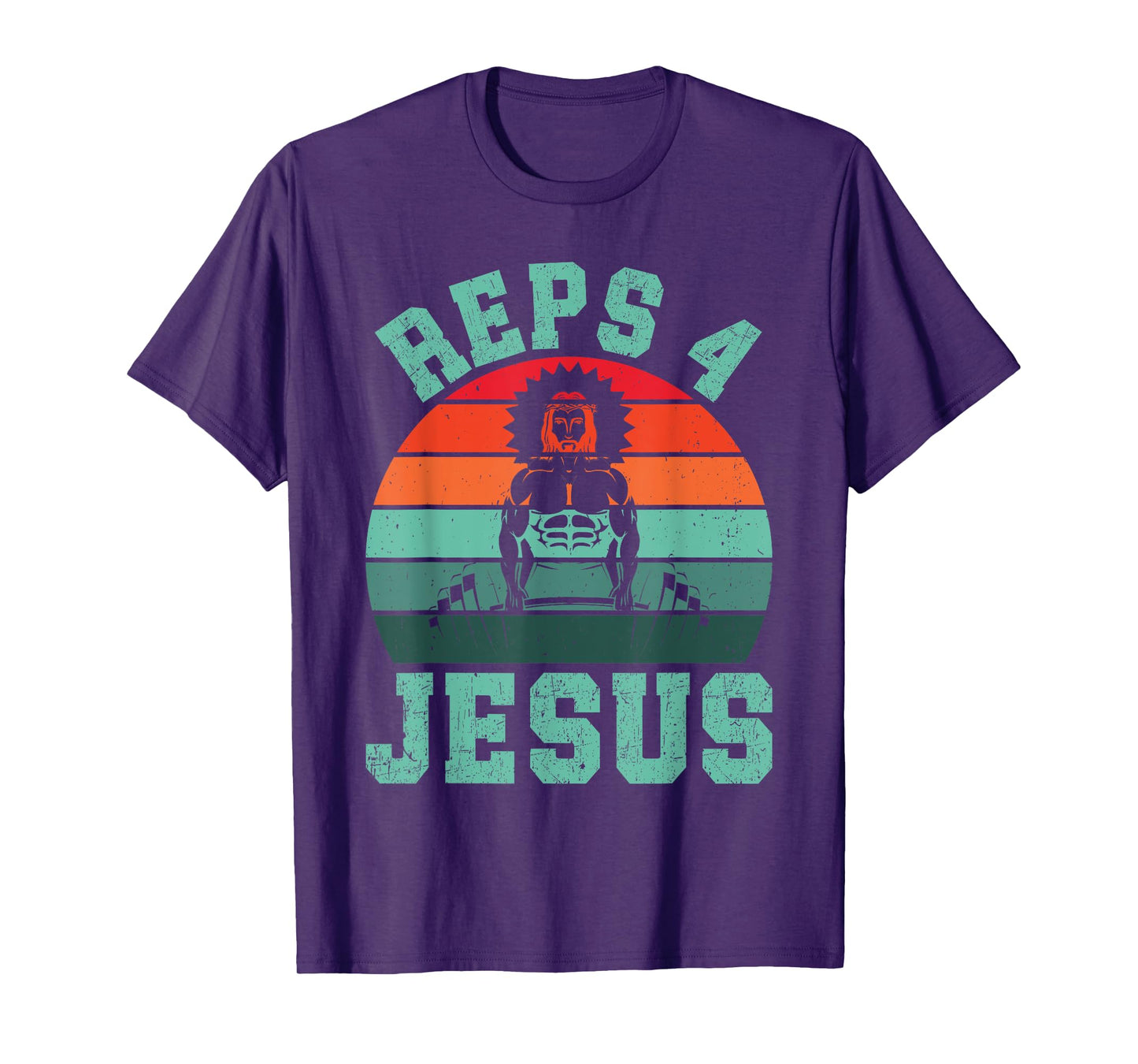 Jesus Reps 4 Jesus Christian Weightlifting Retro Fitness Gym T-Shirt