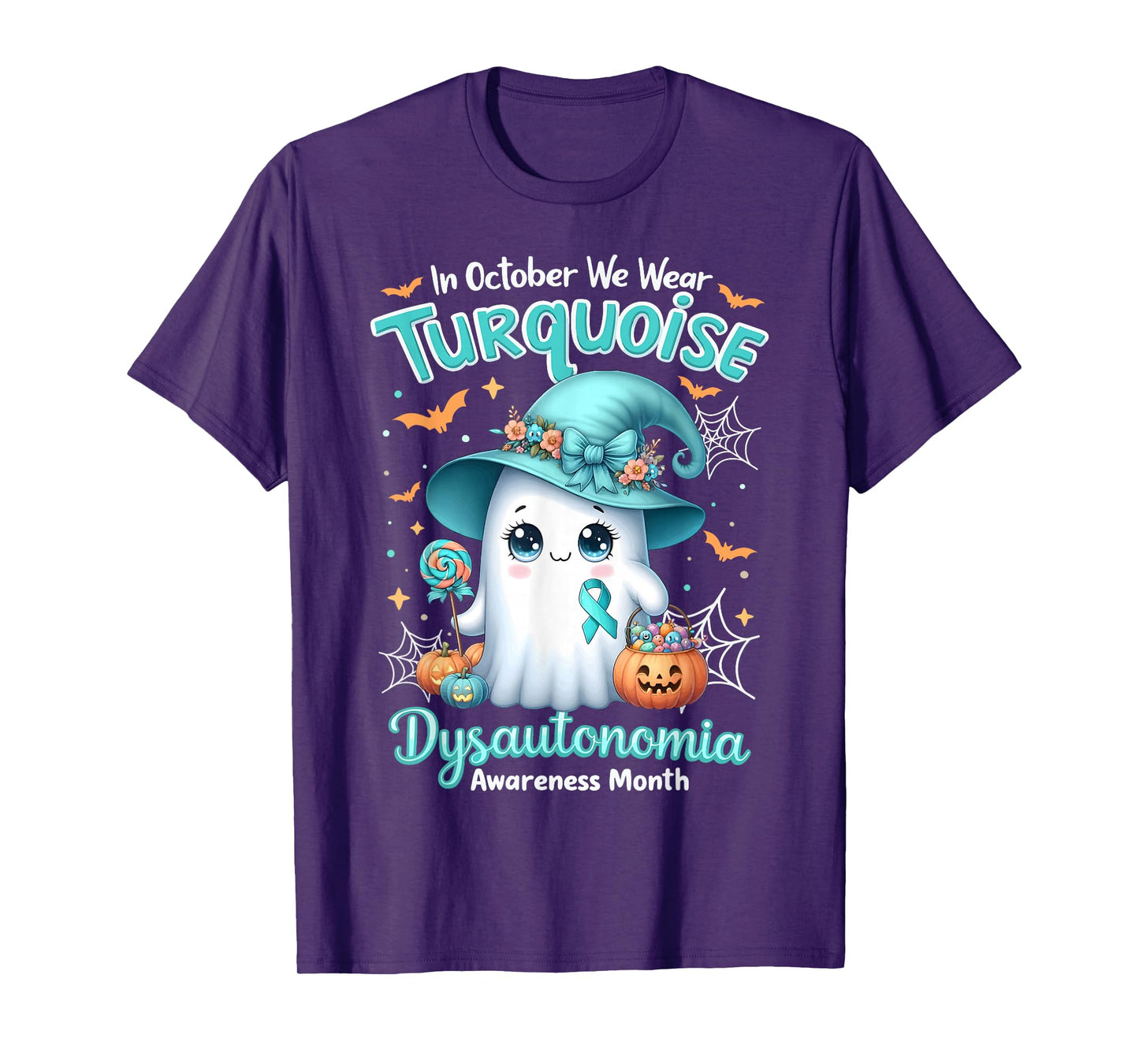 in October We Wear Turquoise Dysautonomia Awareness Ghost T-Shirt