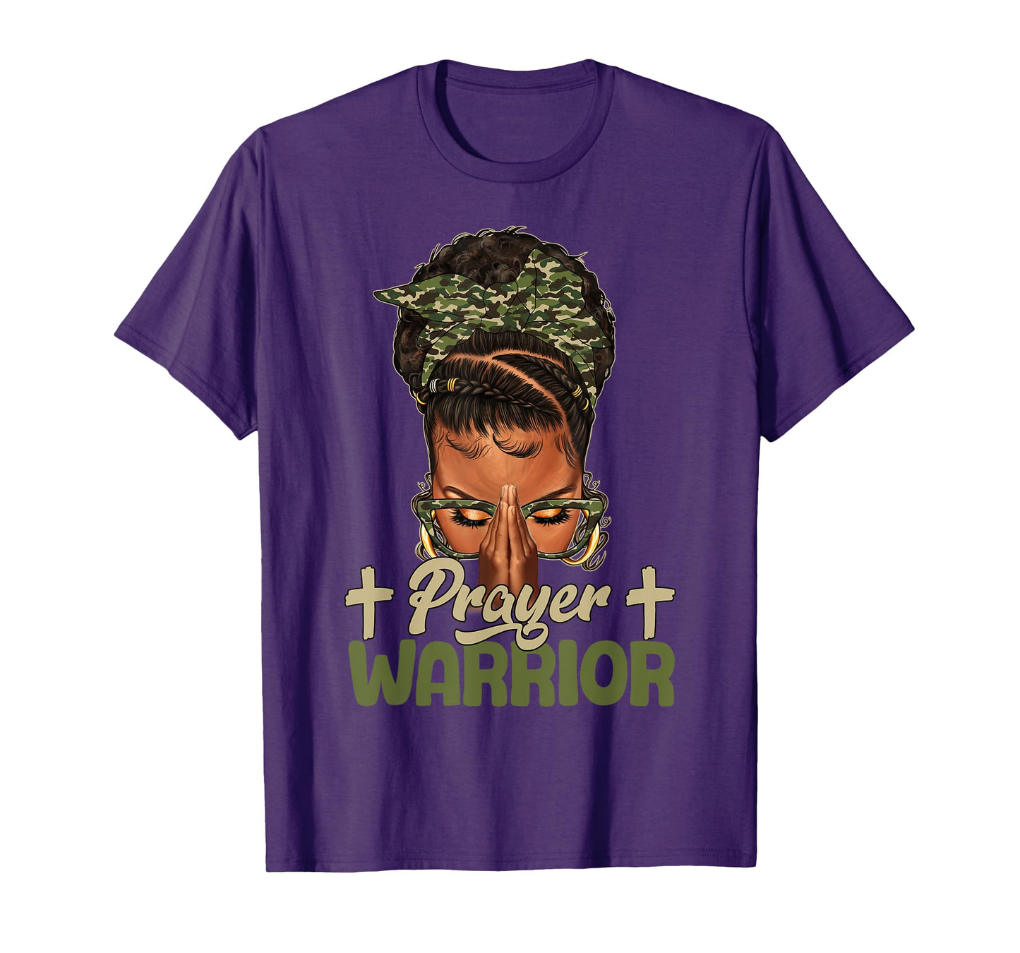 Sayings Prayer Warrior Black Woman Afro Christian Praying T-Shirt