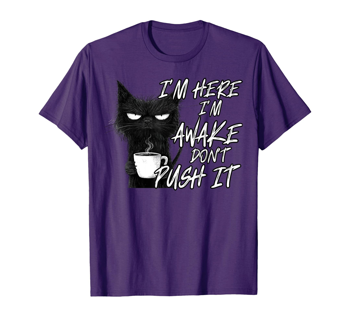 Sarcastic Cat Funny Cat I'm Here I'm Awake Don't Push It T-Shirt for Men Women