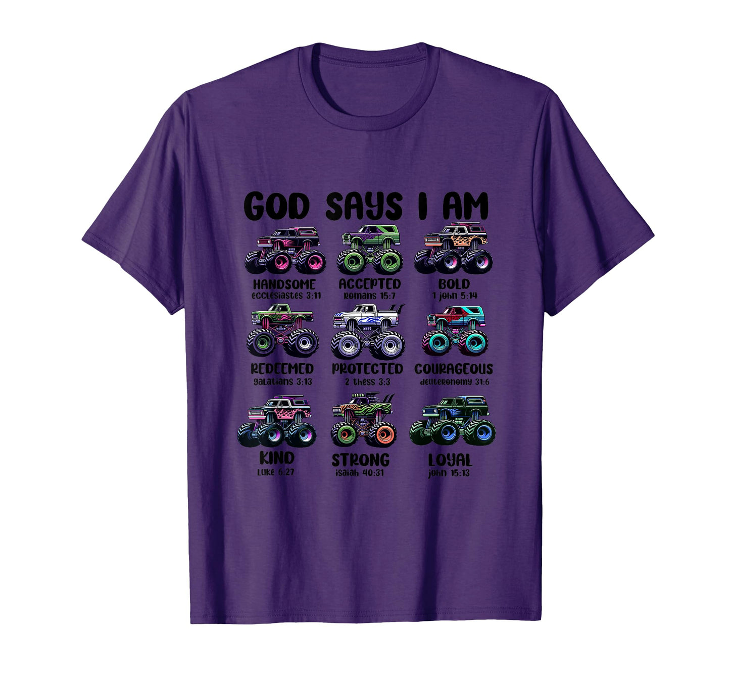 Funny God Says I Am Monster Truck Christian Bible Kids Boys T-Shirt