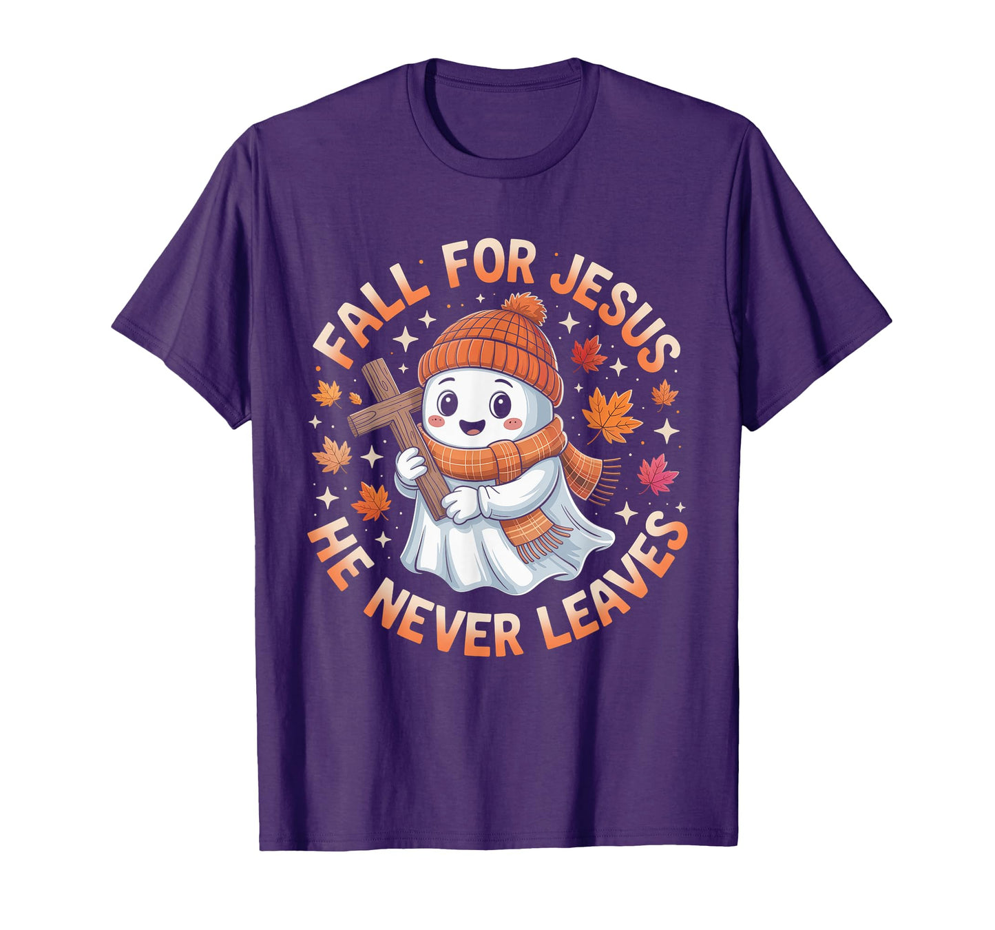 Fall for Jesus He Never Leave Cute Ghost Retro Halloween T-Shirt