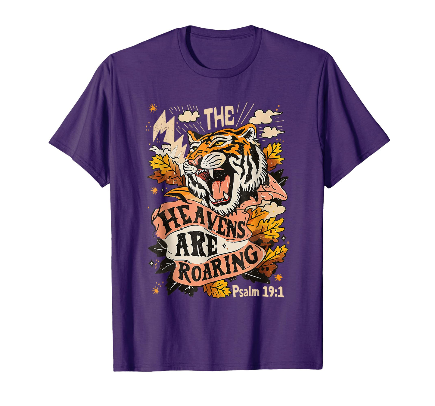 The Heavens are Roaring Psalm 19:1 Retro Fall Tiger Graphic T-Shirt