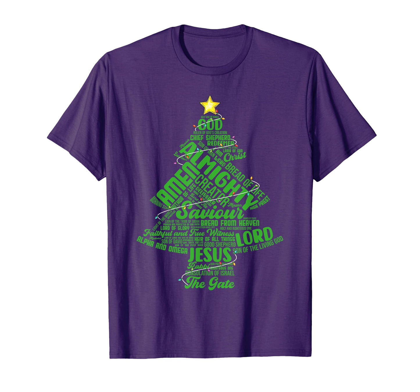 Names Of Jesus Christmas Tree Lights Christian Xmas Pajama T-Shirt