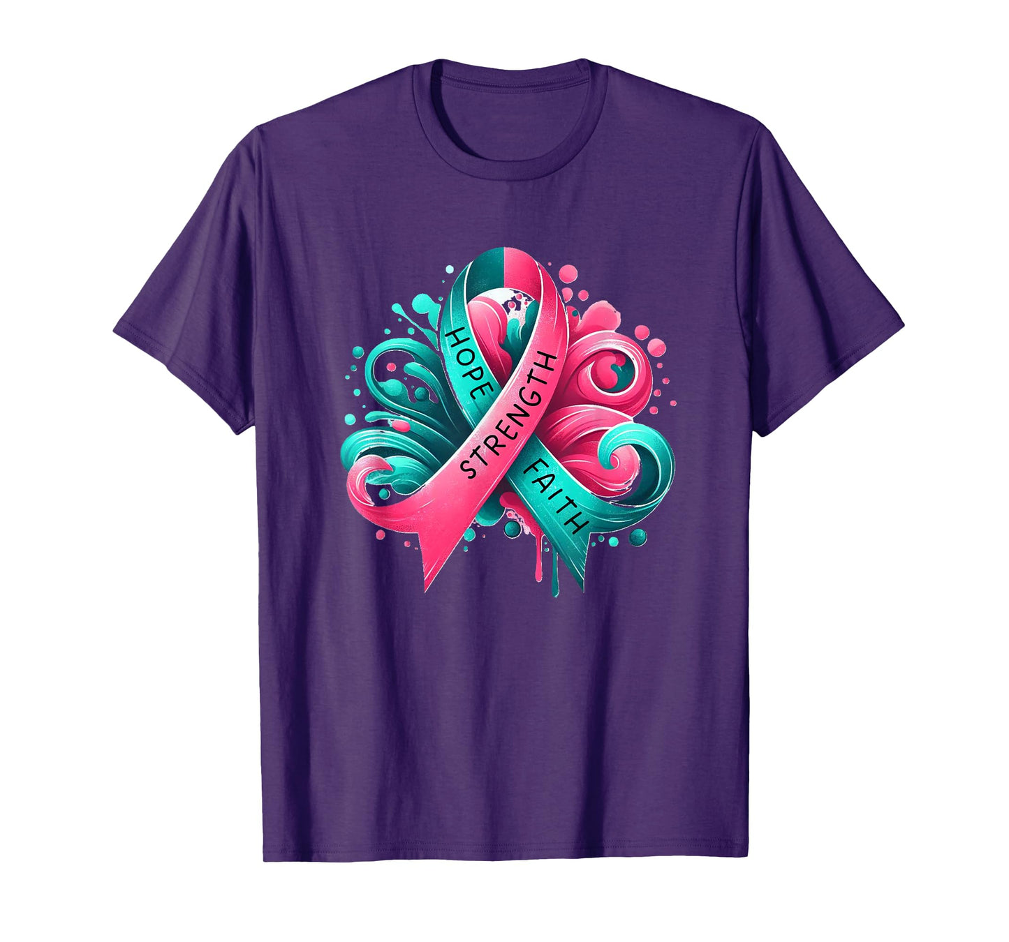 Hope Faith Strength Breast Cancer Awareness and Support T-Shirt