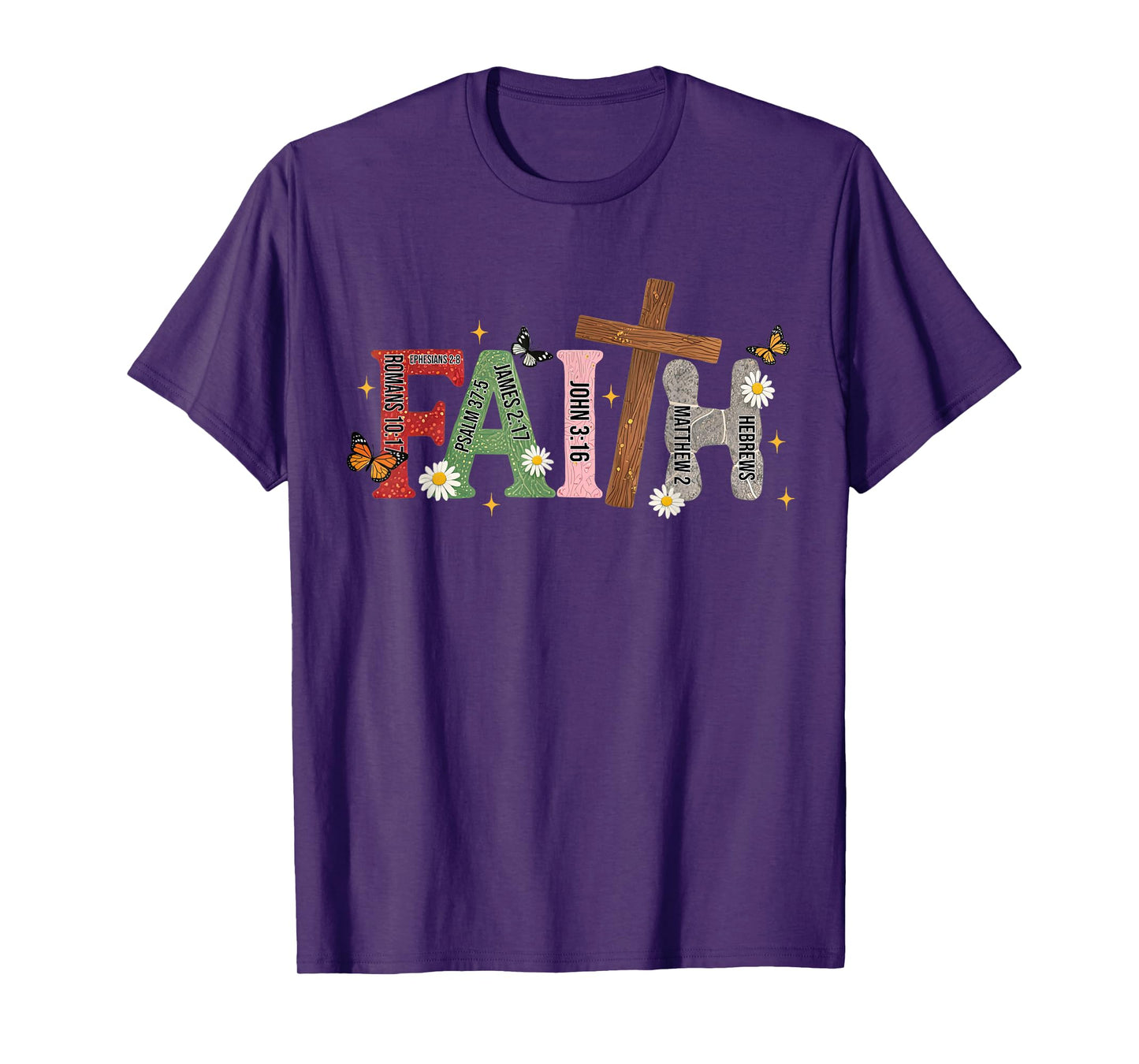 Floral Faith Bible Verse Christian Scripture Cross Religious T-Shirt