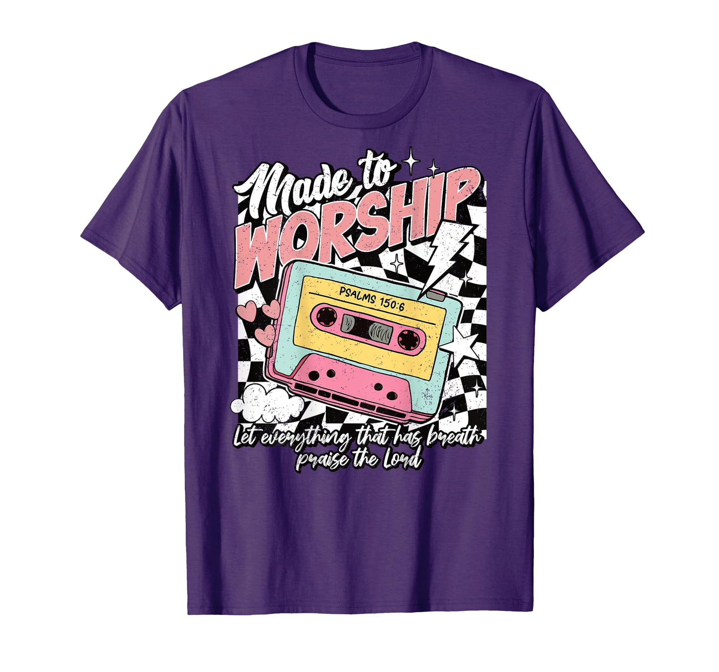Retro Cassette Made to Worship Psalms 150:6 Christian Music T-Shirt
