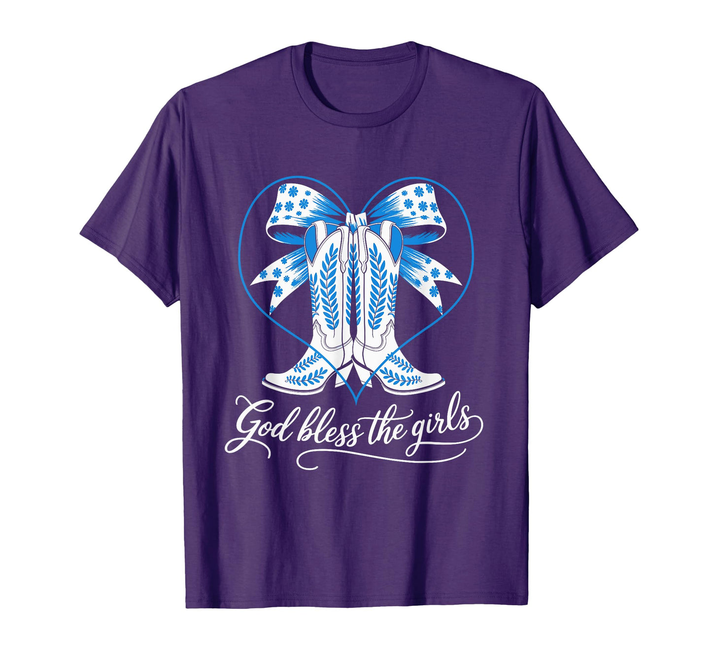 God Bless The Girls Western Cowgirl Boots Heart Bow Country T-Shirt