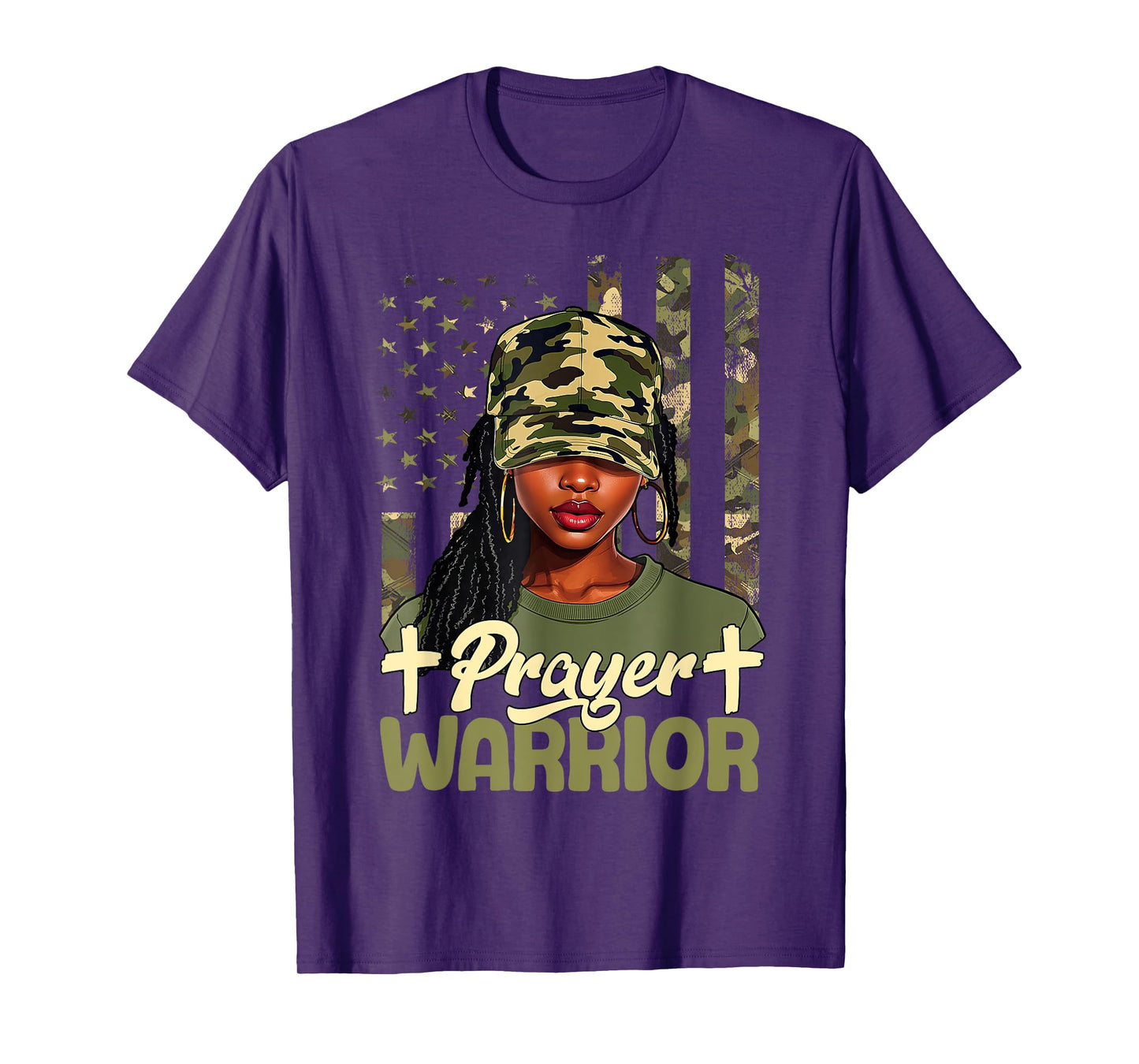 Praying Black Woman Afro Christian Sayings Prayer Warrior T-Shirt
