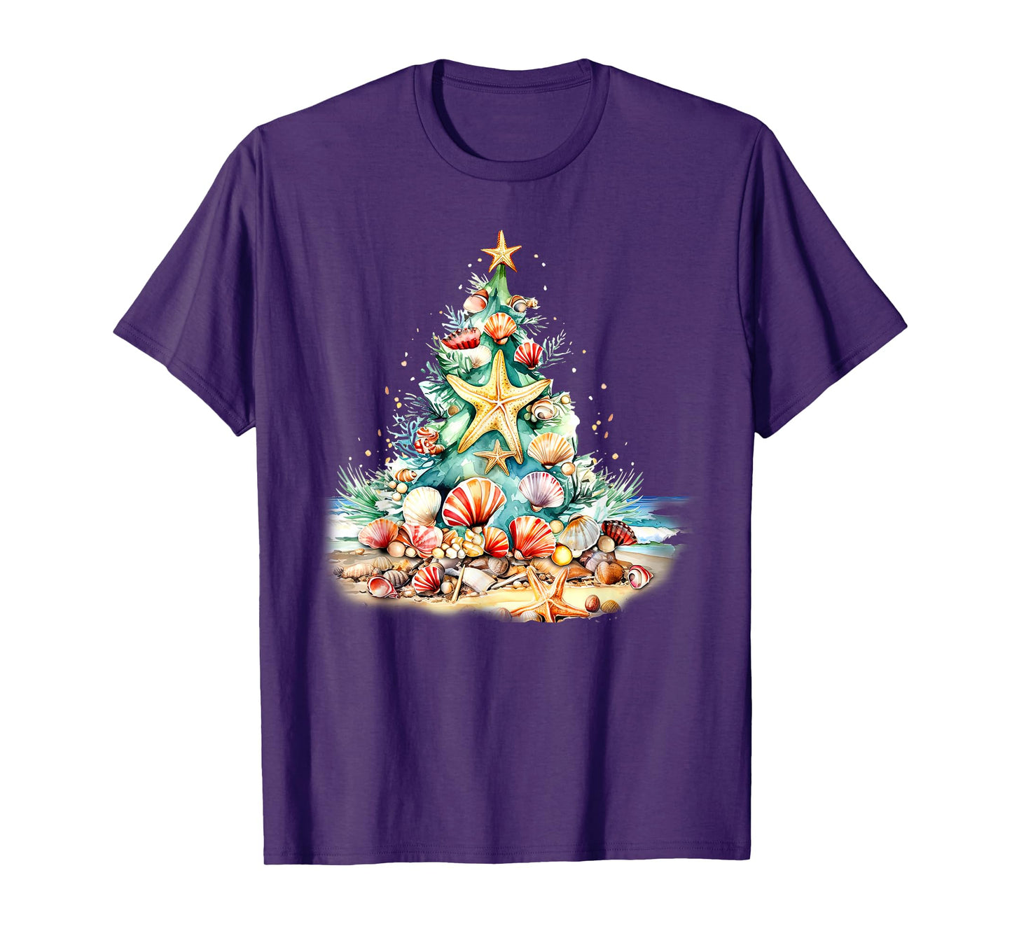 SeaShells Christmas Tree Ocean Water Starfish Beach Xmas T-Shirt