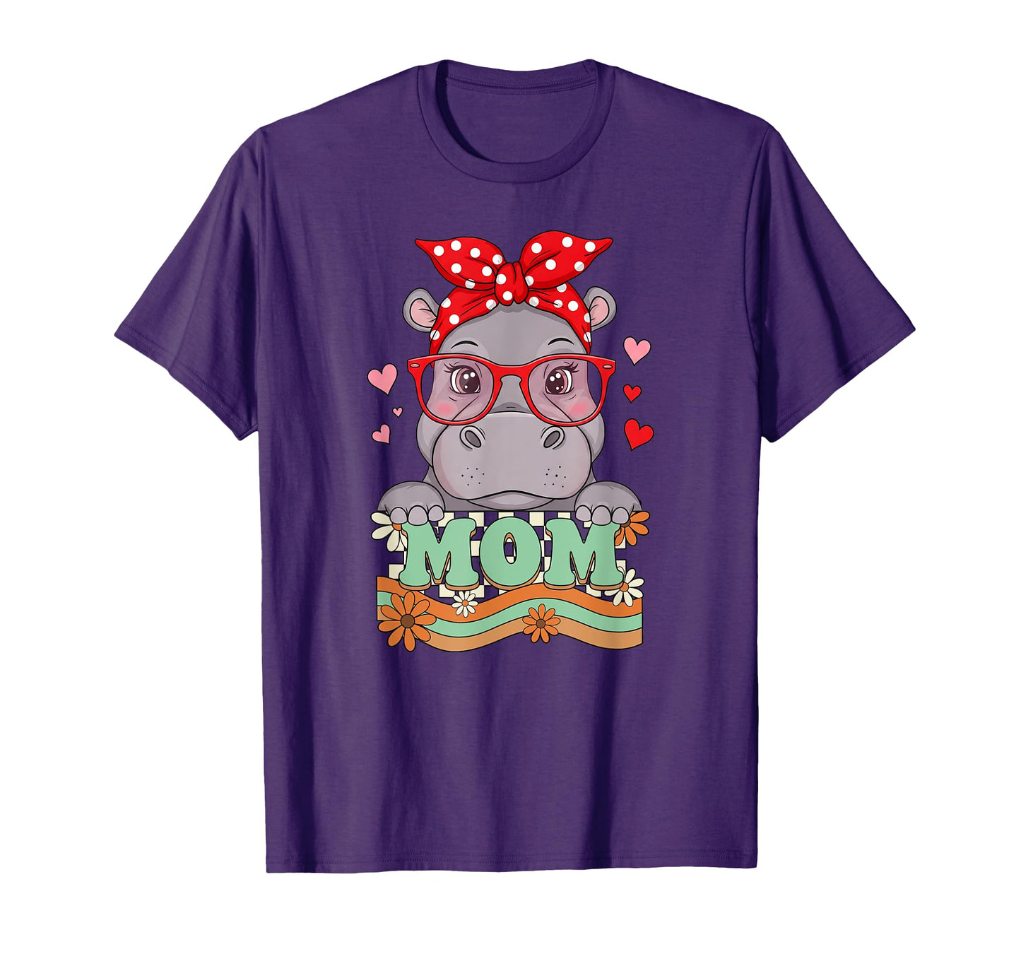 Retro 70s Flower Hippo Mom Mama Grandma Mother's Day Womens T-Shirt