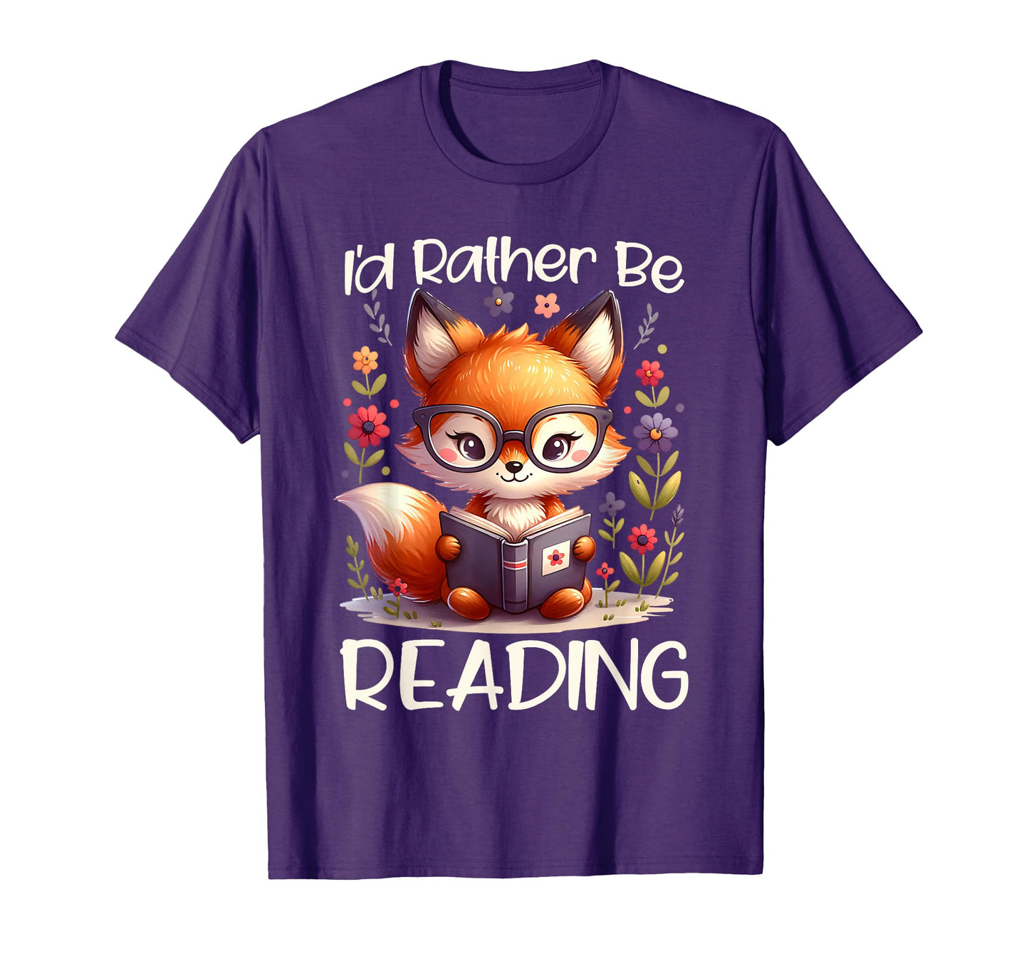 I'd Rather Be Reading Cute Fox Book Lover Reader Bookworm T-Shirt